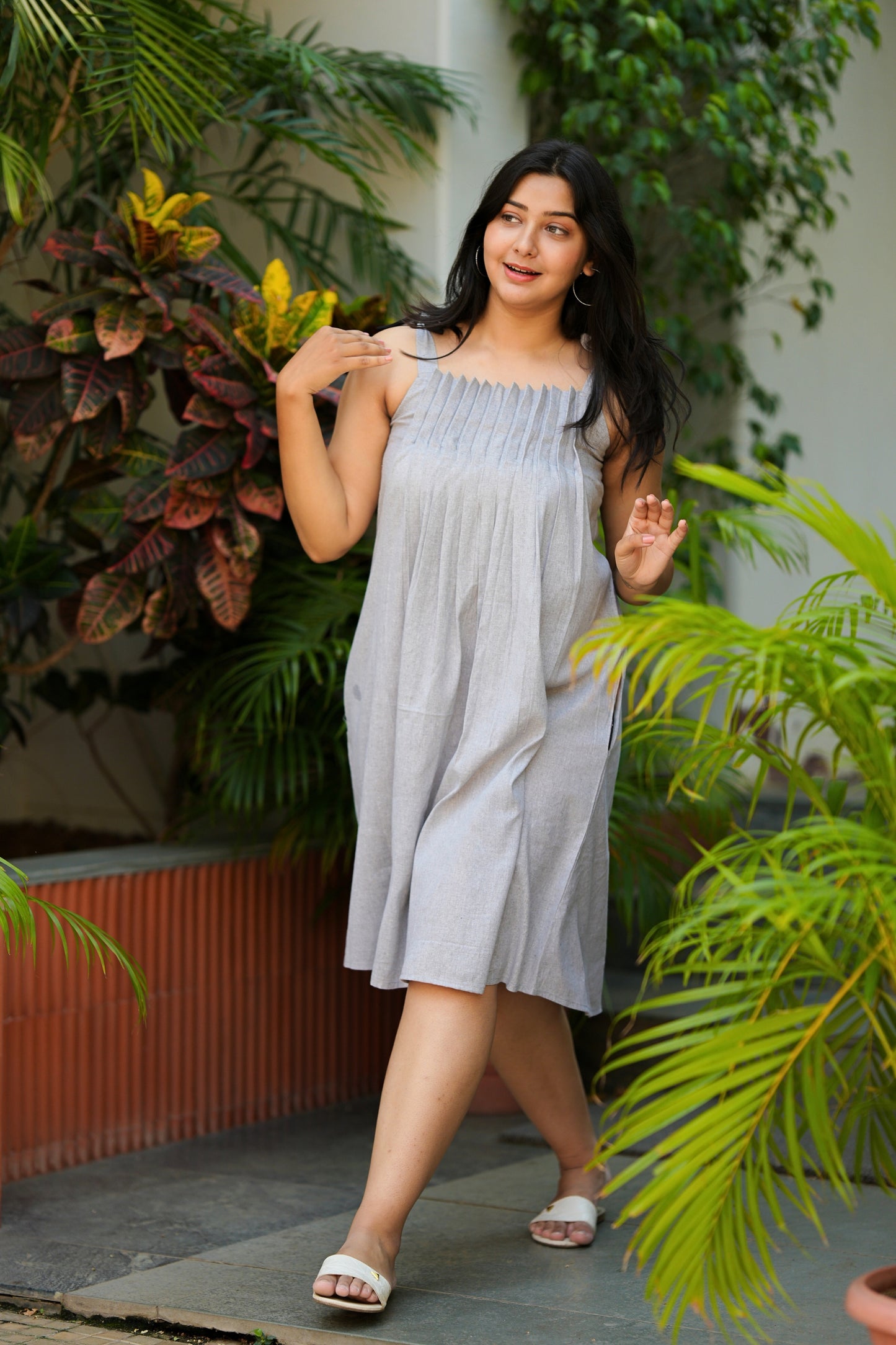 Grey Solid Strappy Knot Dress