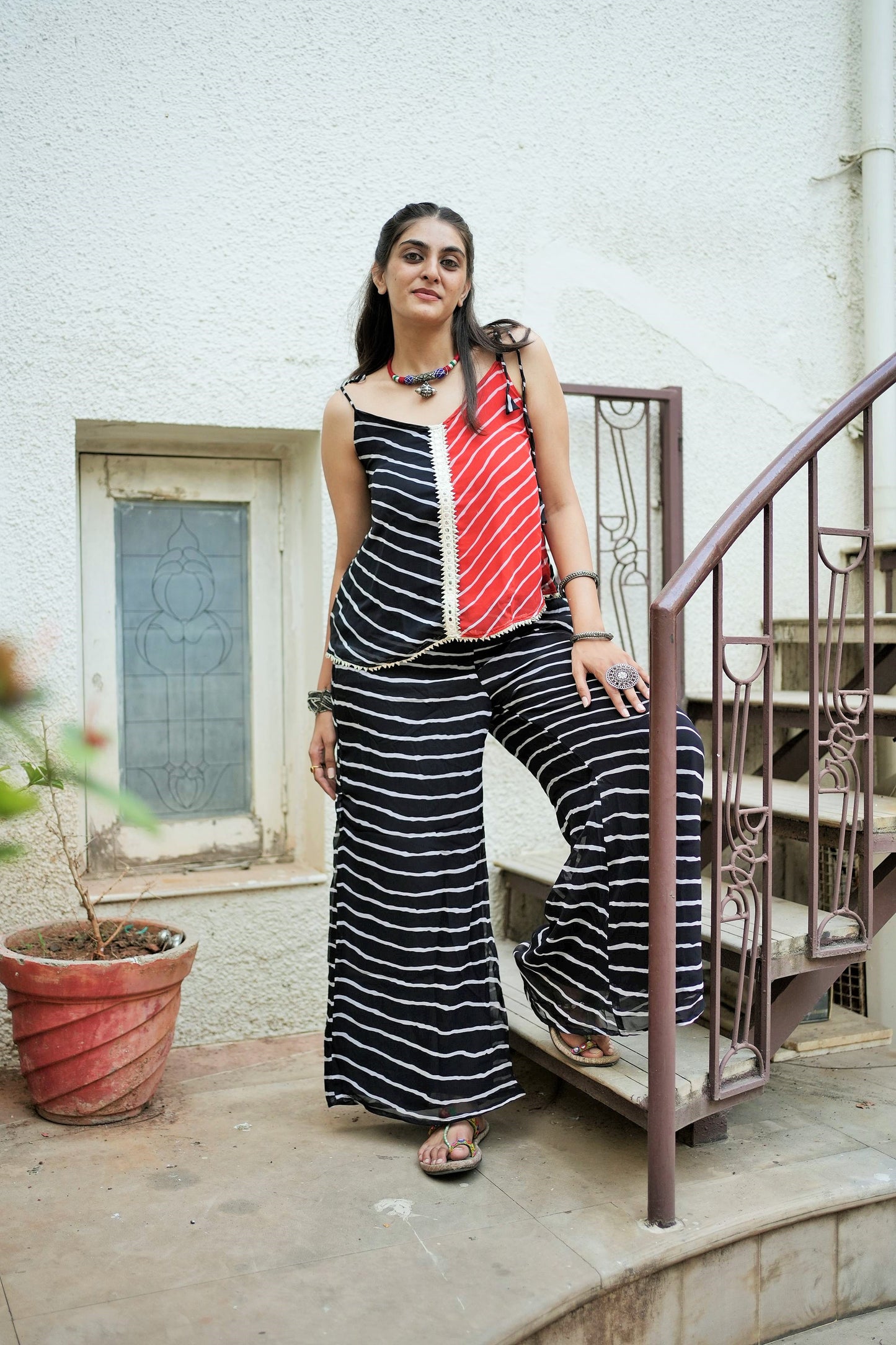 Red Black Leheriya Tunic