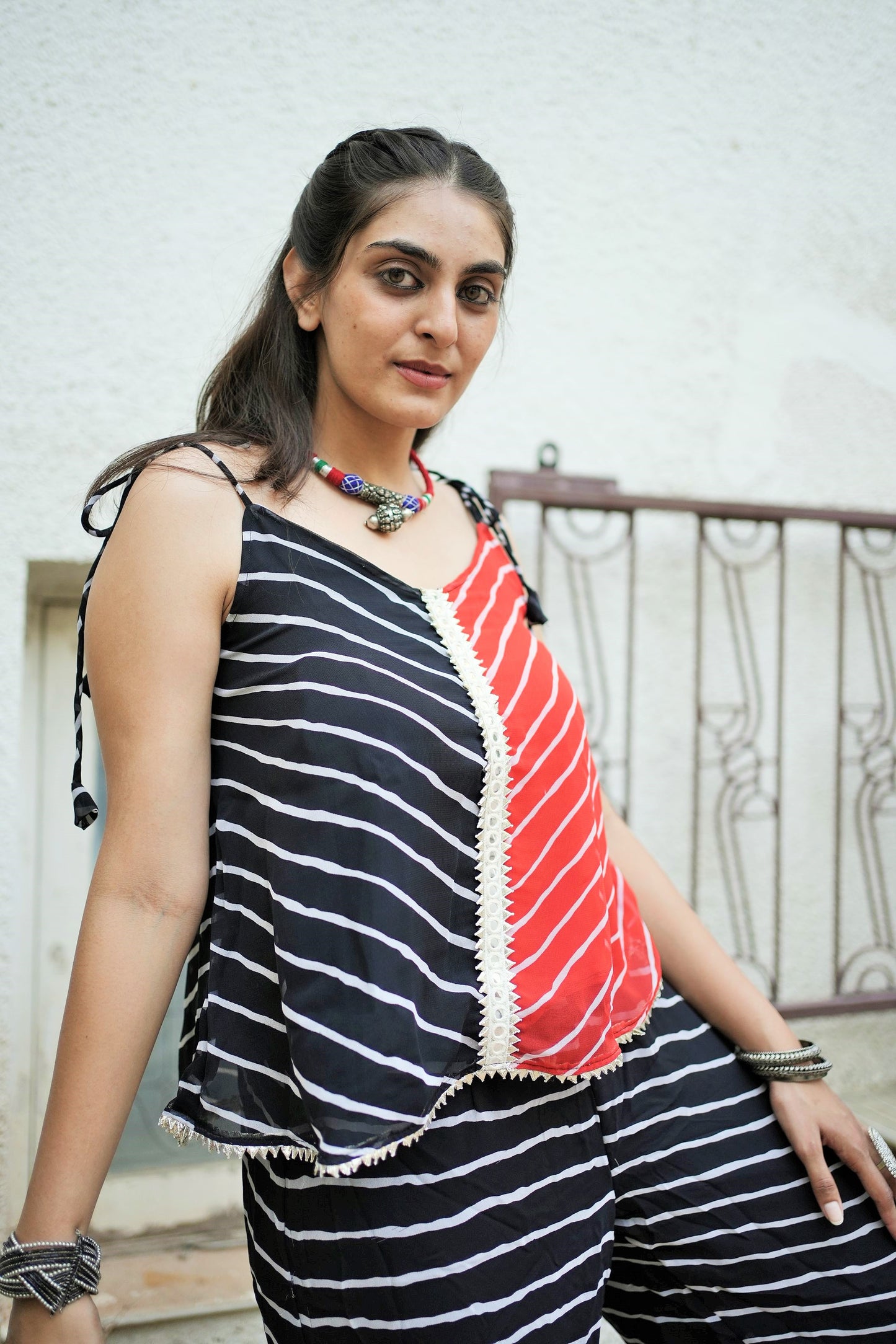 Red Black Leheriya Tunic