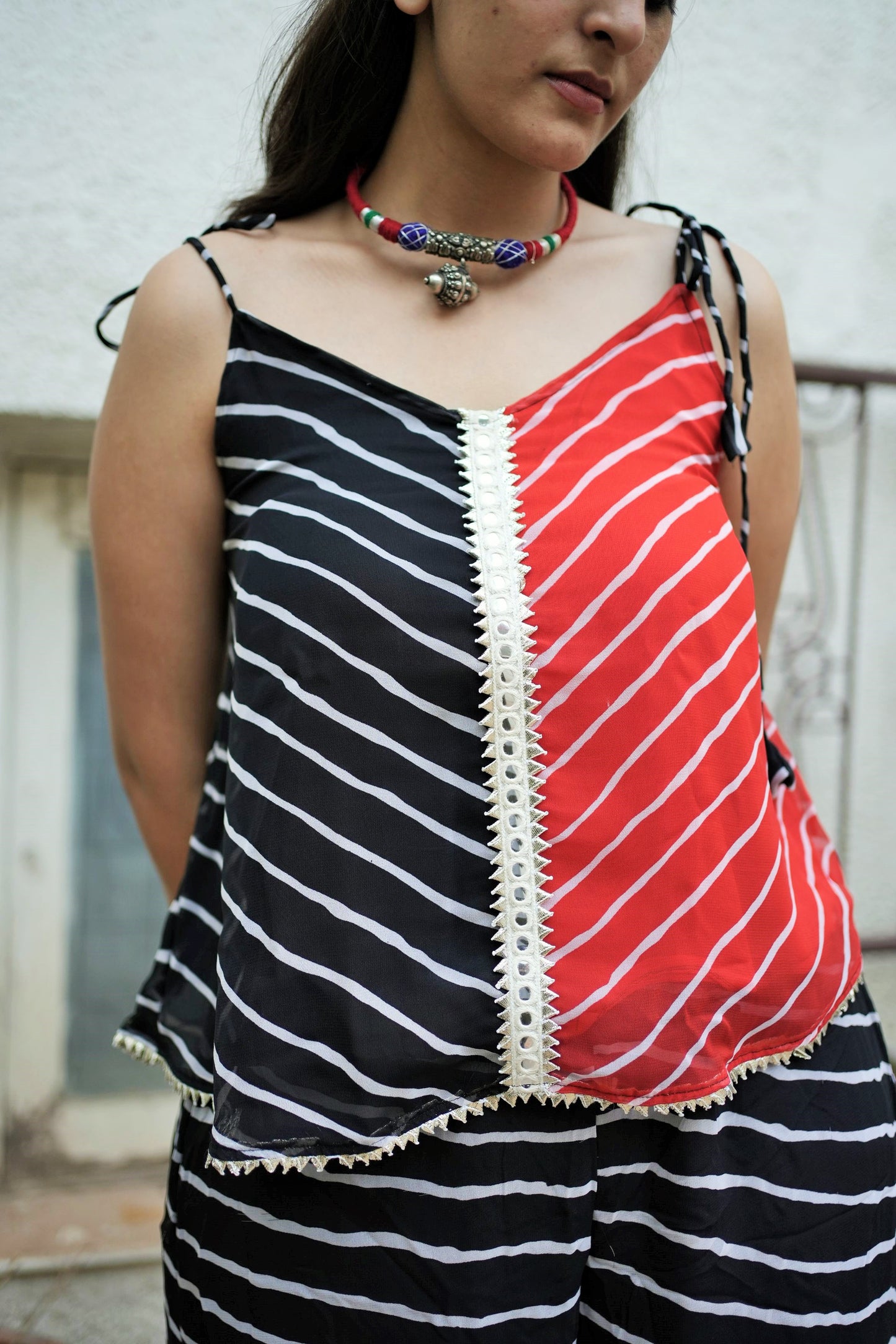 Red Black Leheriya Tunic