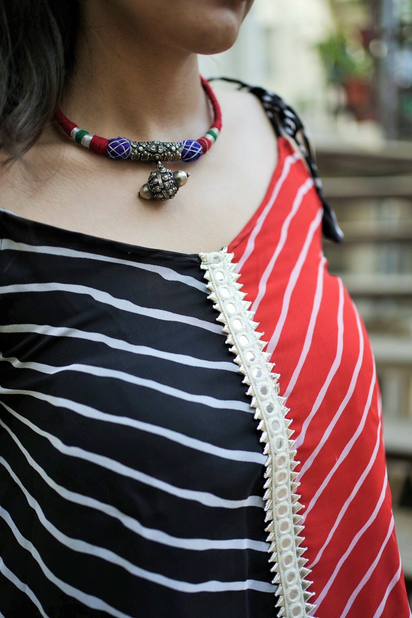 Red Black Leheriya Tunic
