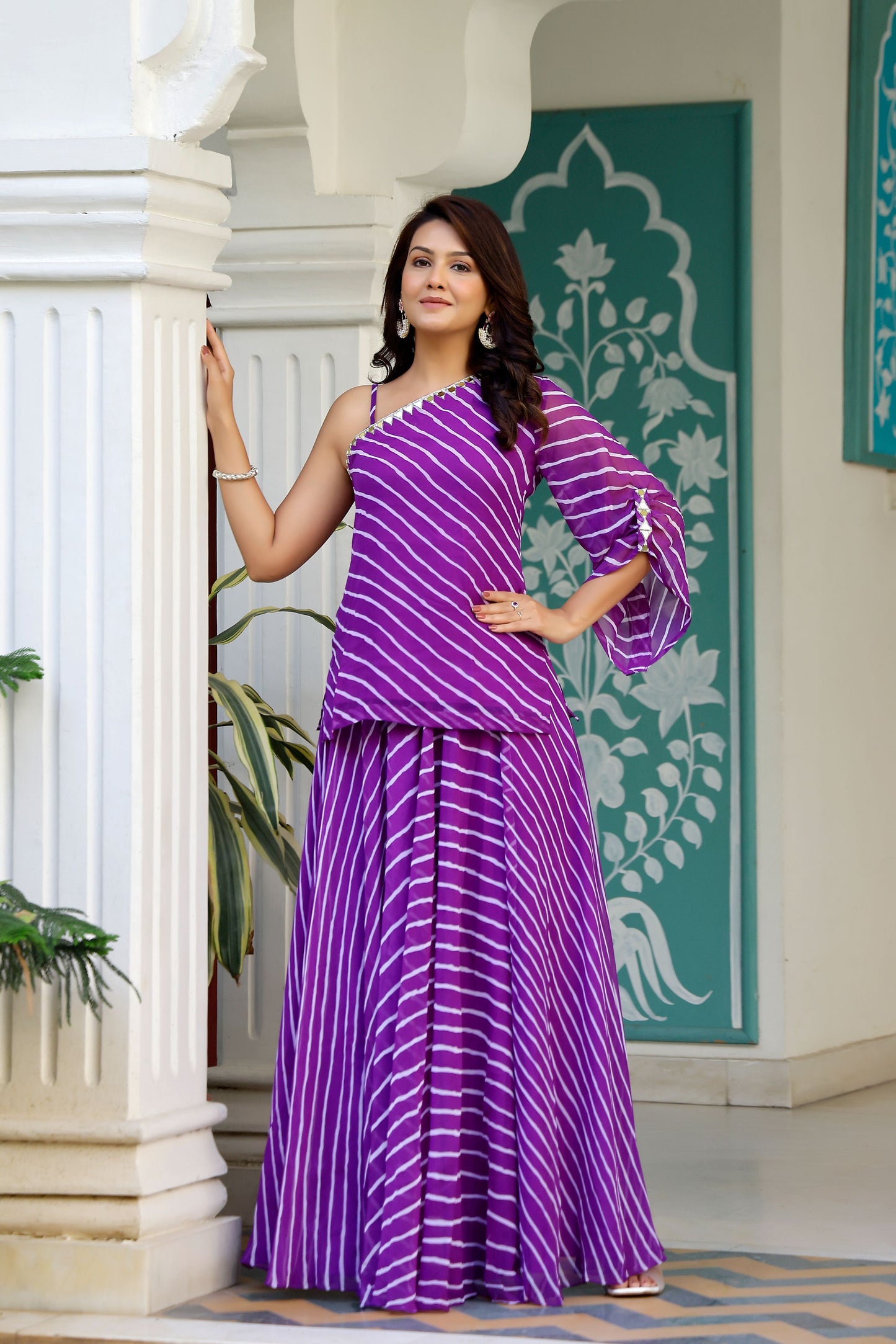 Purple Leheriya Kurta Set