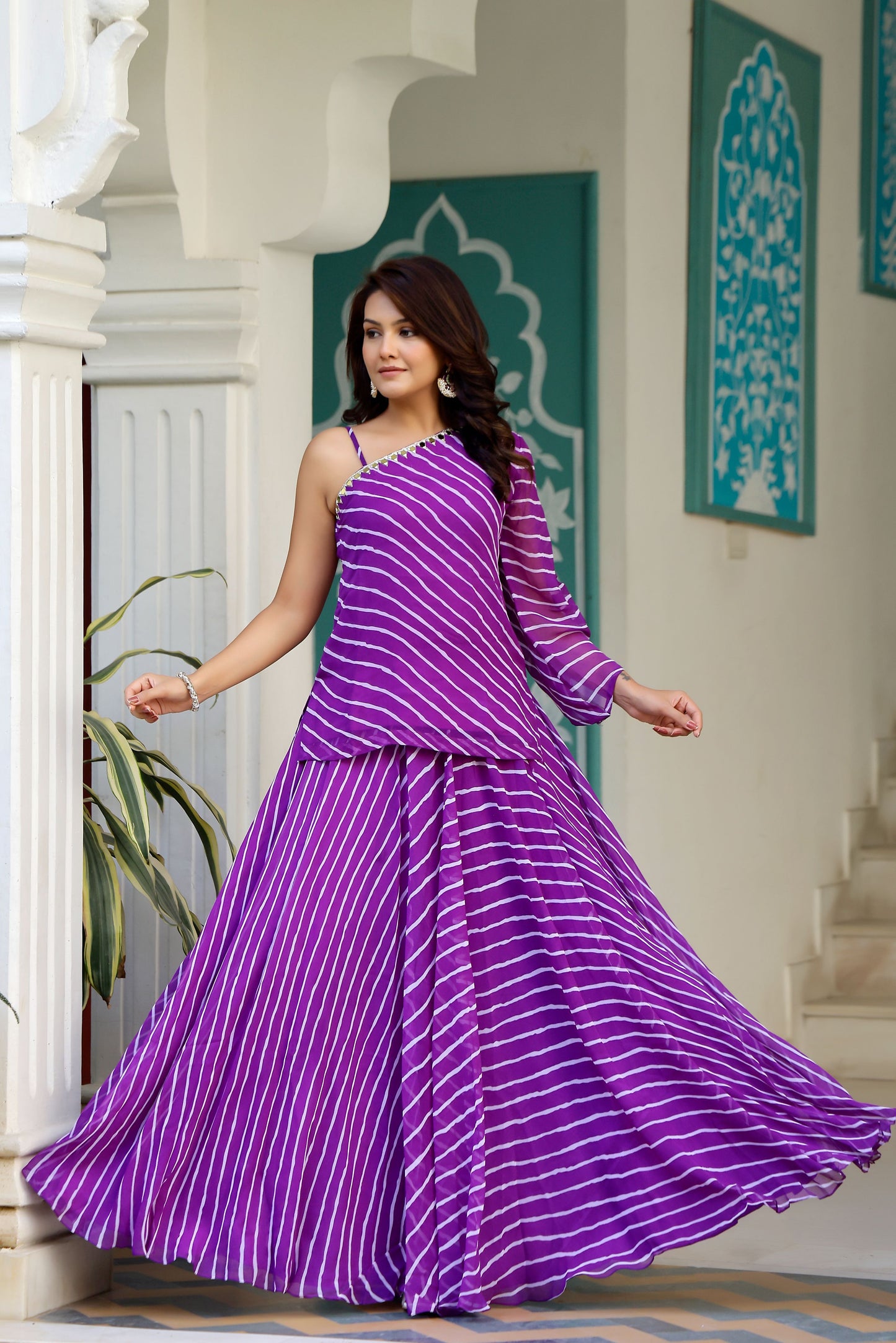 Purple Leheriya Kurta Set