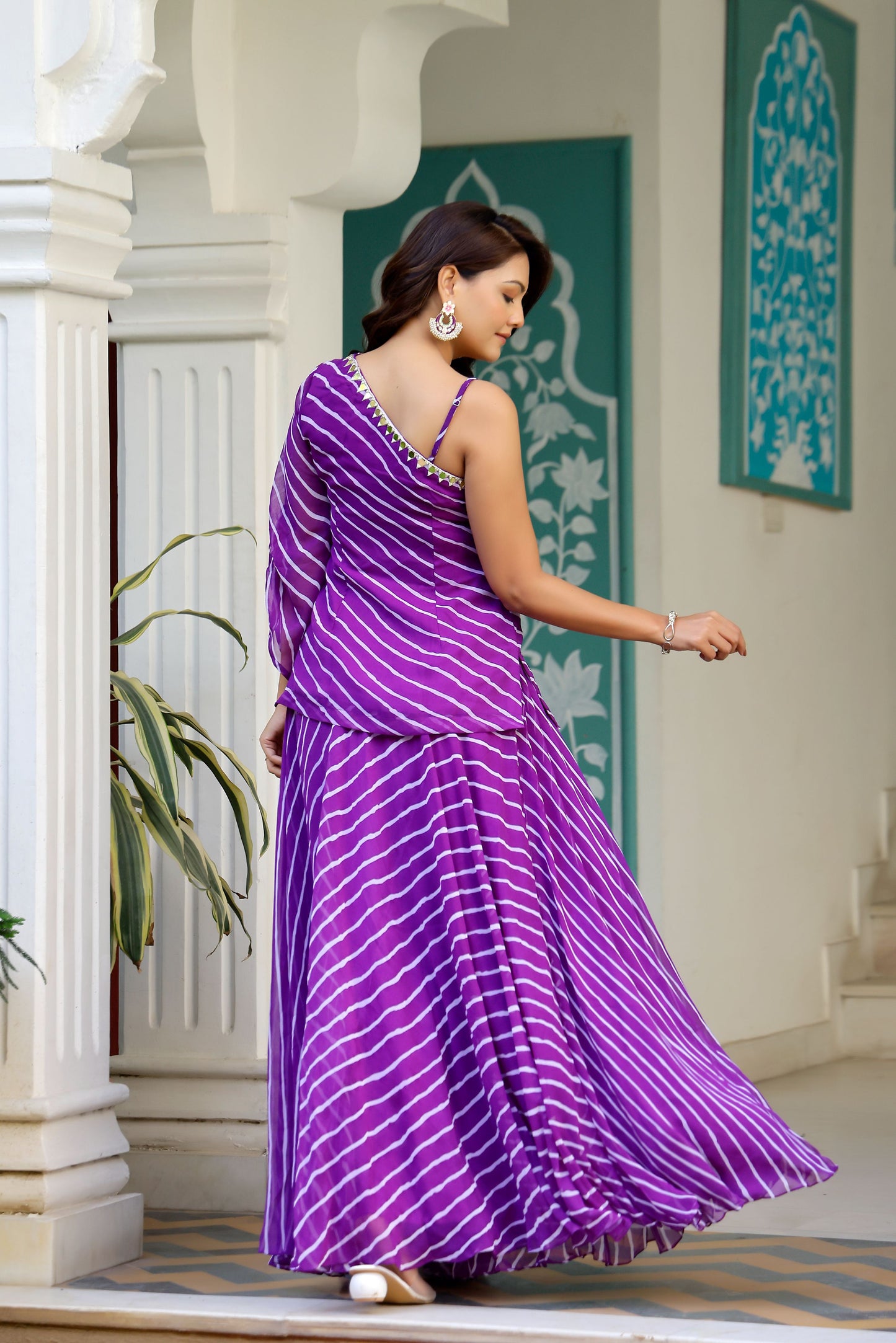 Purple Leheriya Kurta Set