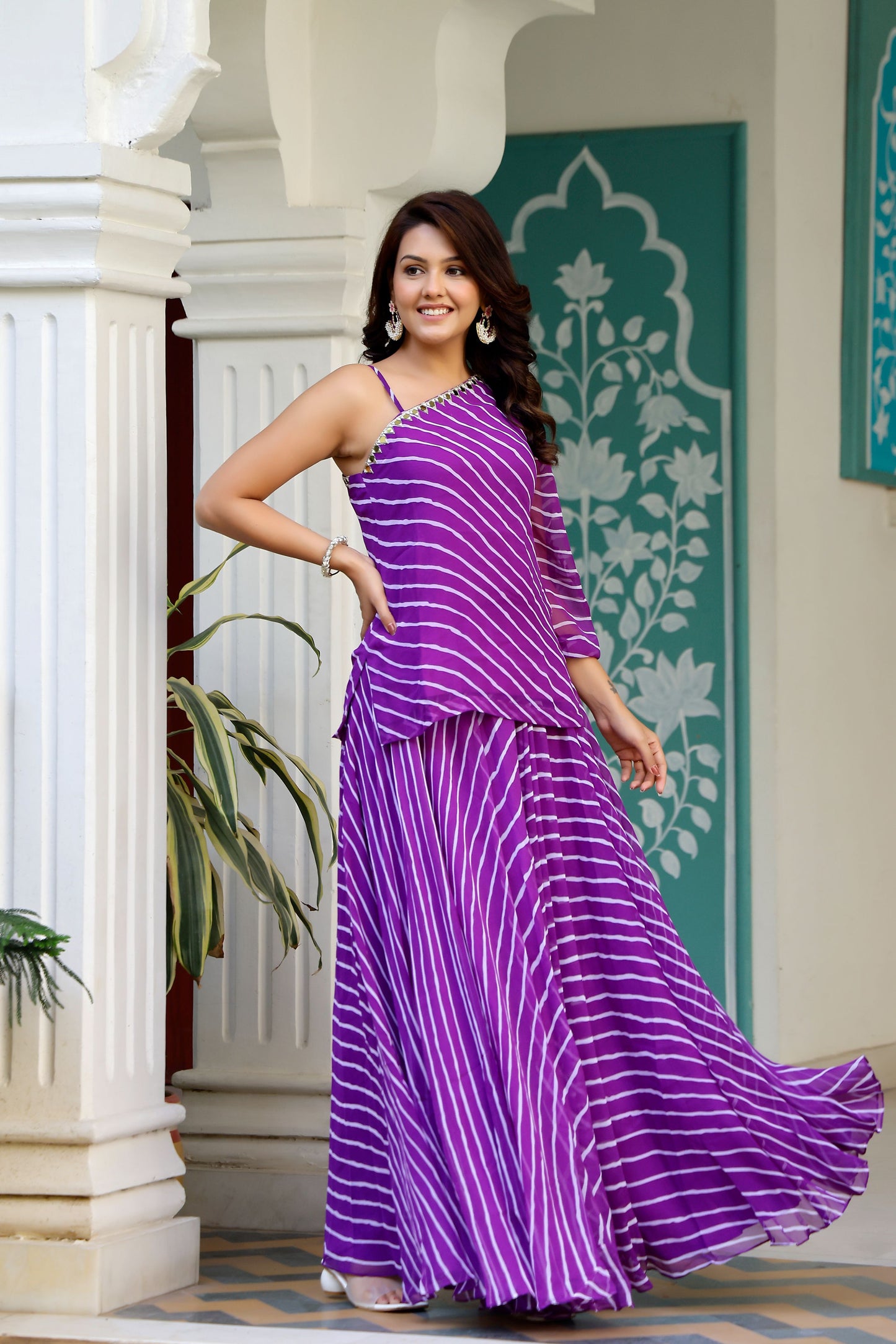 Purple Leheriya Kurta Set