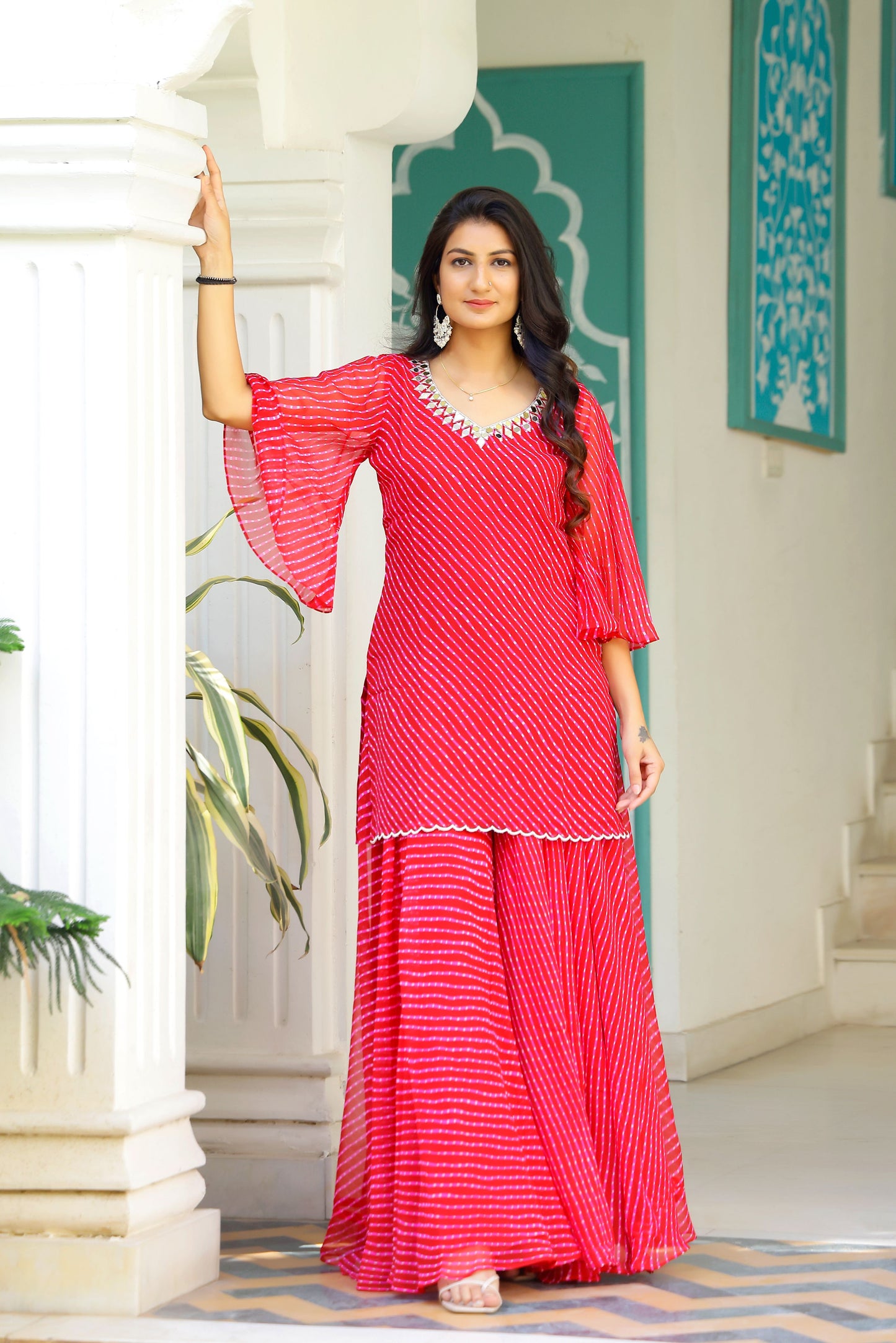 Rose Leheriya Kurta Set
