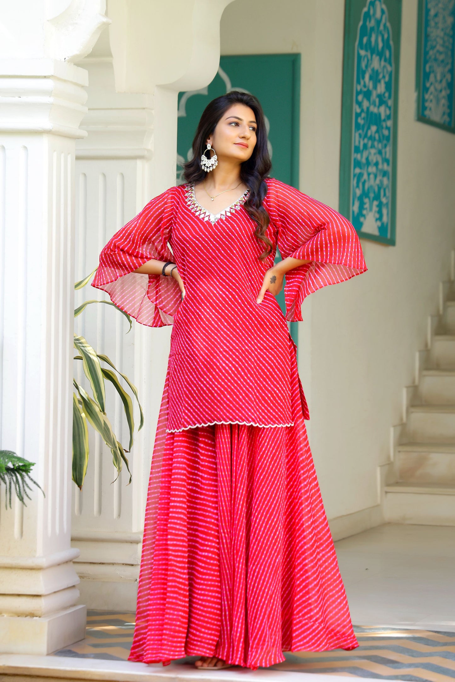 Rose Leheriya Kurta Set