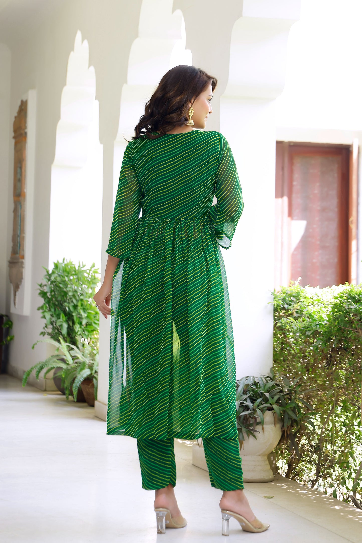 Green Leheriya Kurta Set