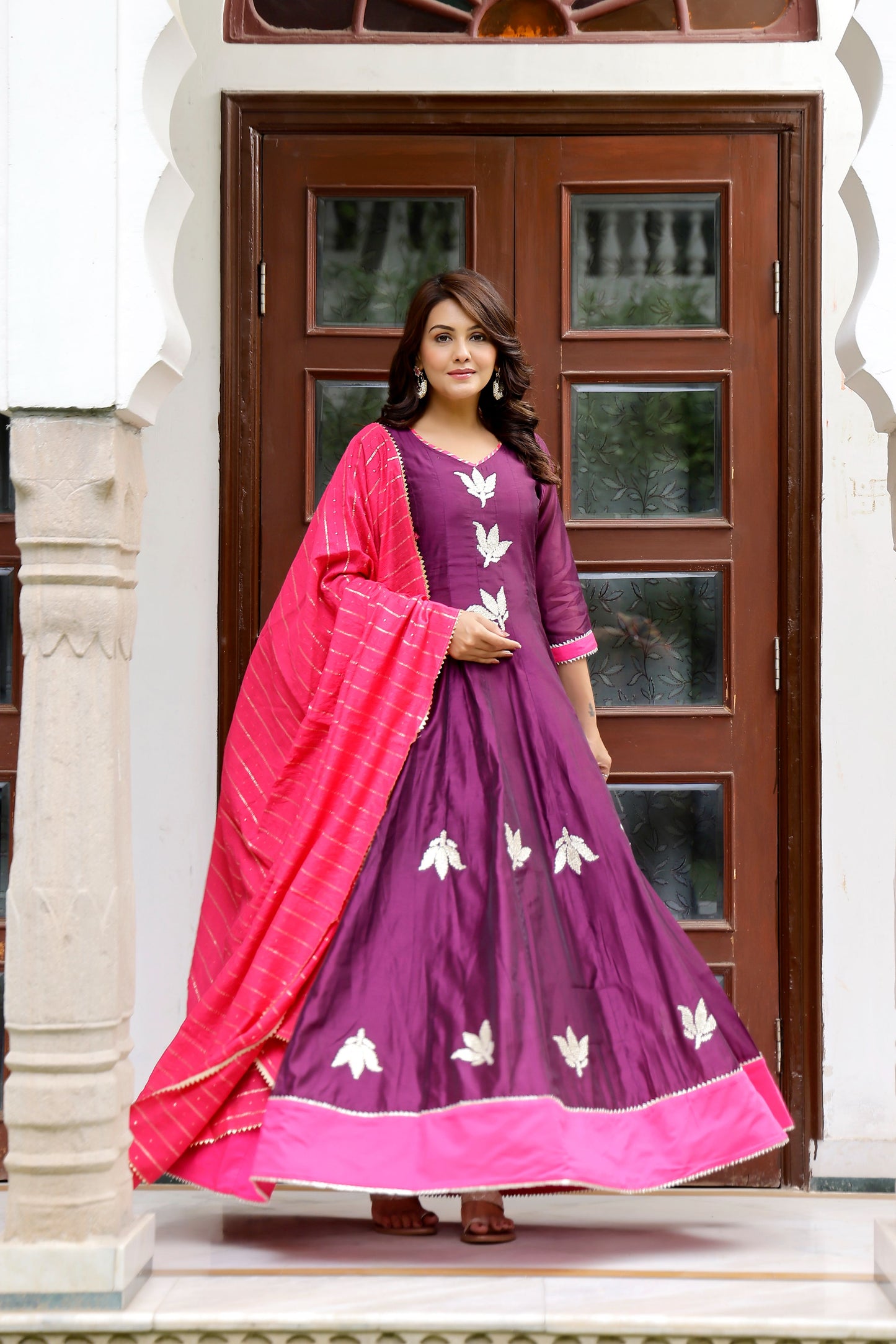 Purple embellished Kurta Set