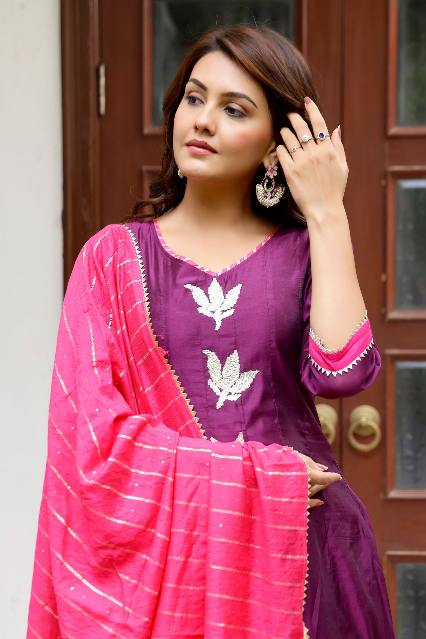 Purple embellished Kurta Set