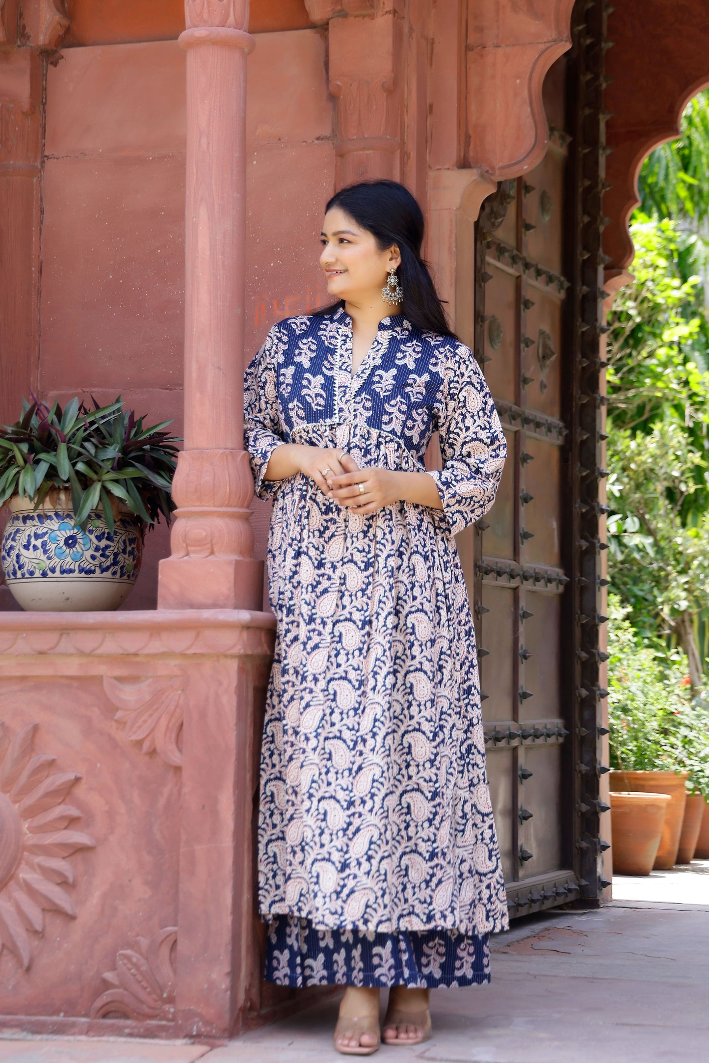 Navy Blue Printed Kurta Set