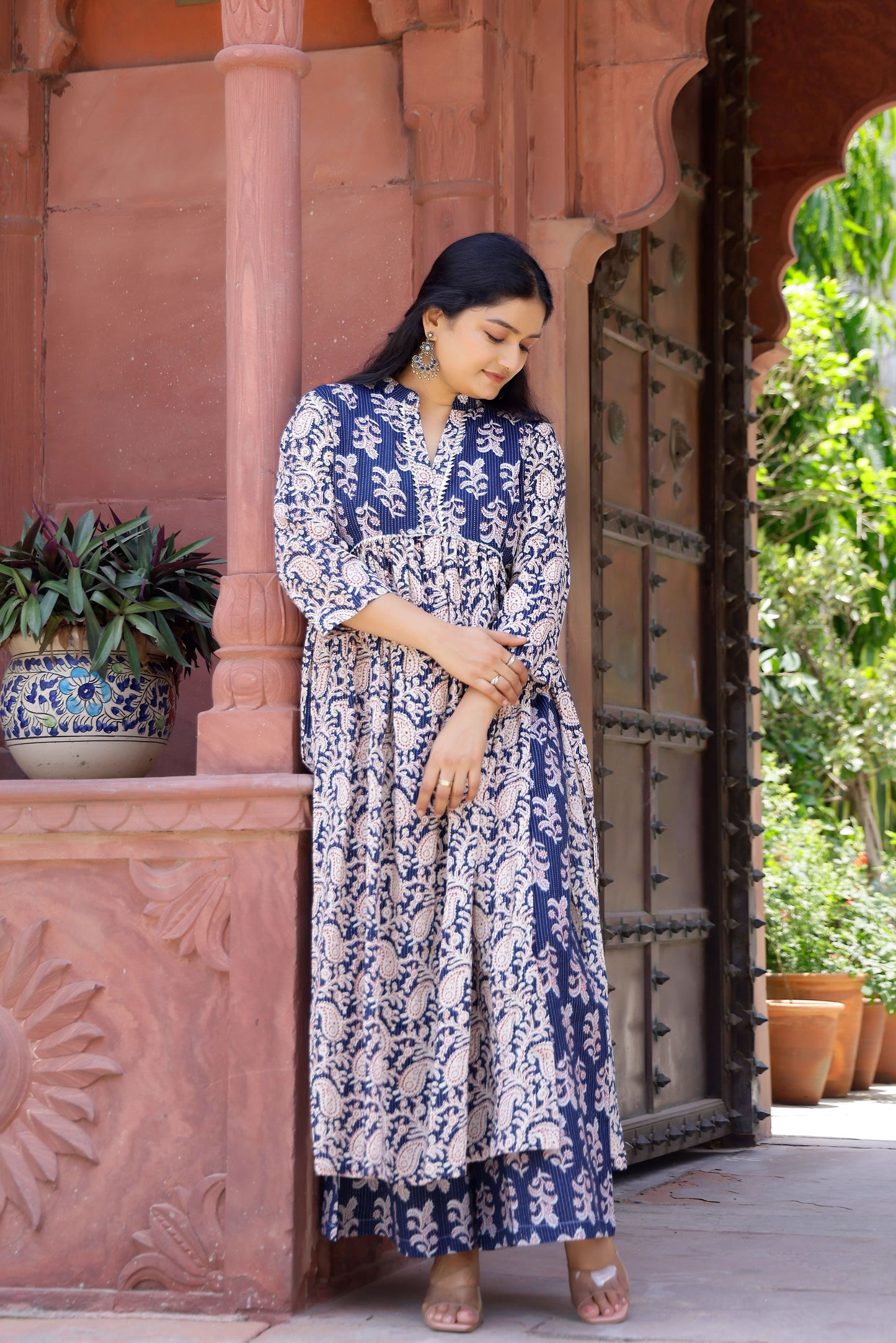 Navy Blue Printed Kurta Set