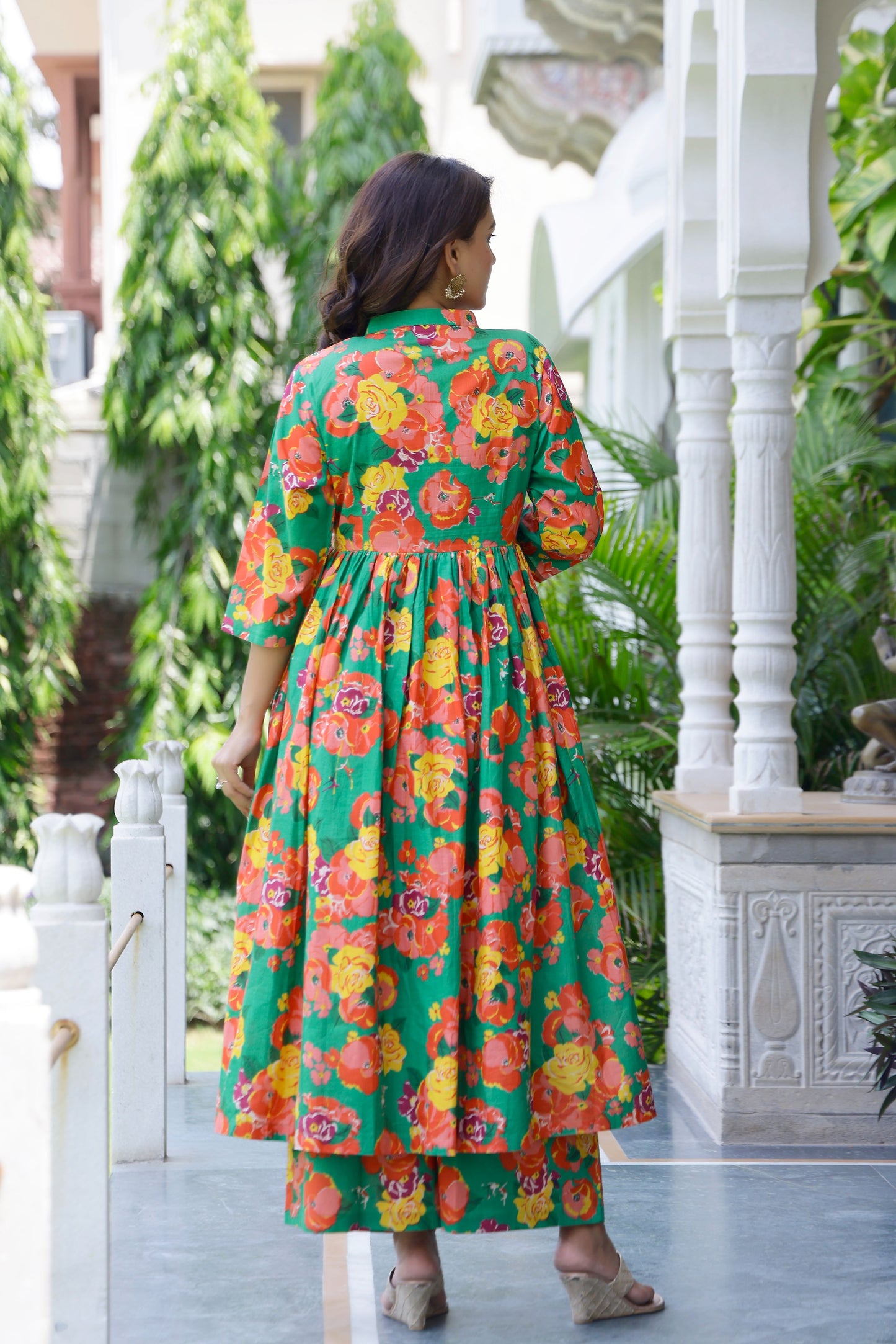 Green Floral Kurta Set