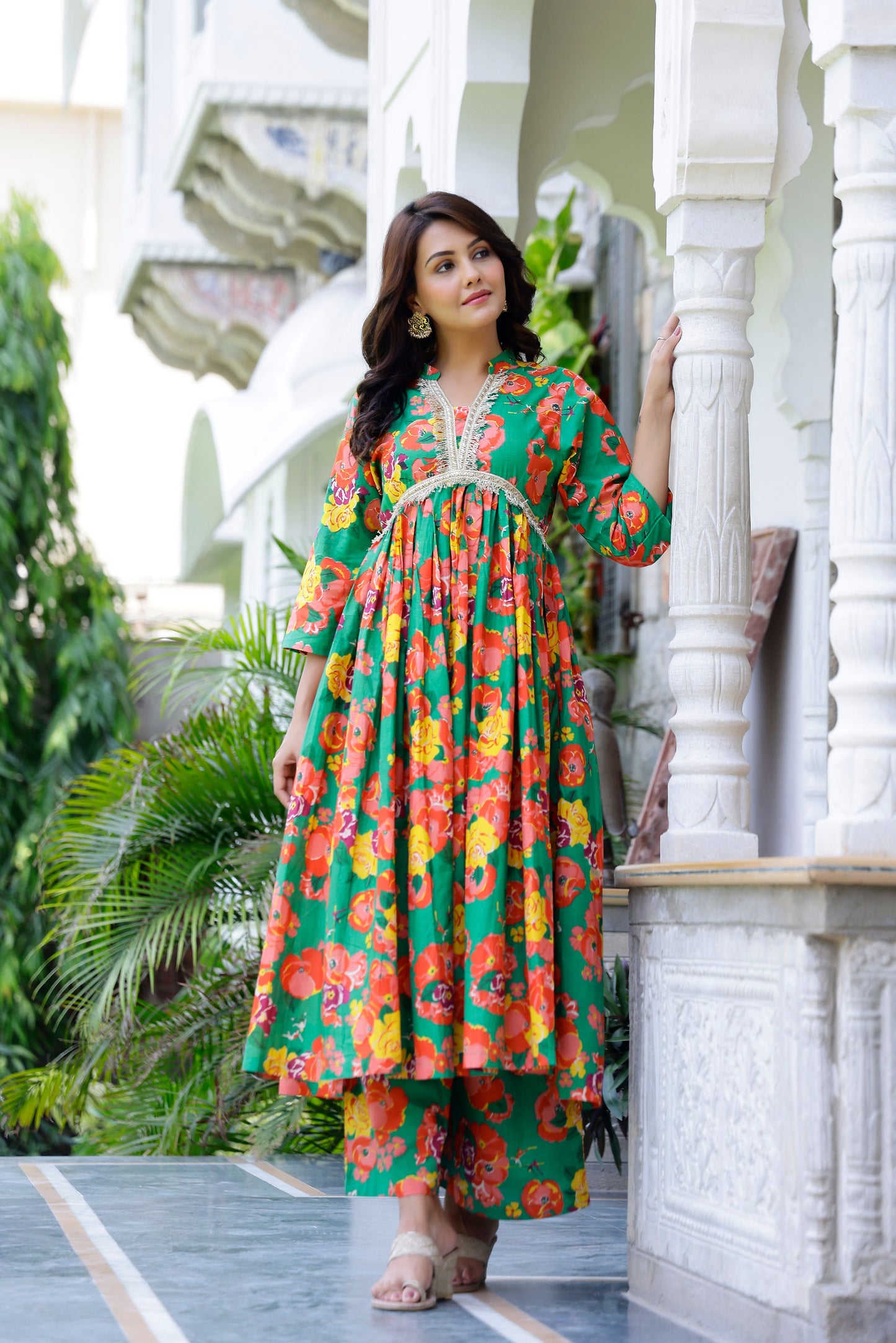 Green Floral Kurta Set