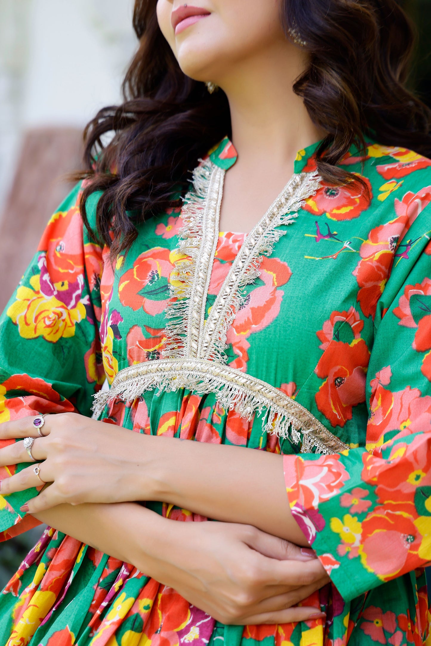 Green Floral Kurta Set