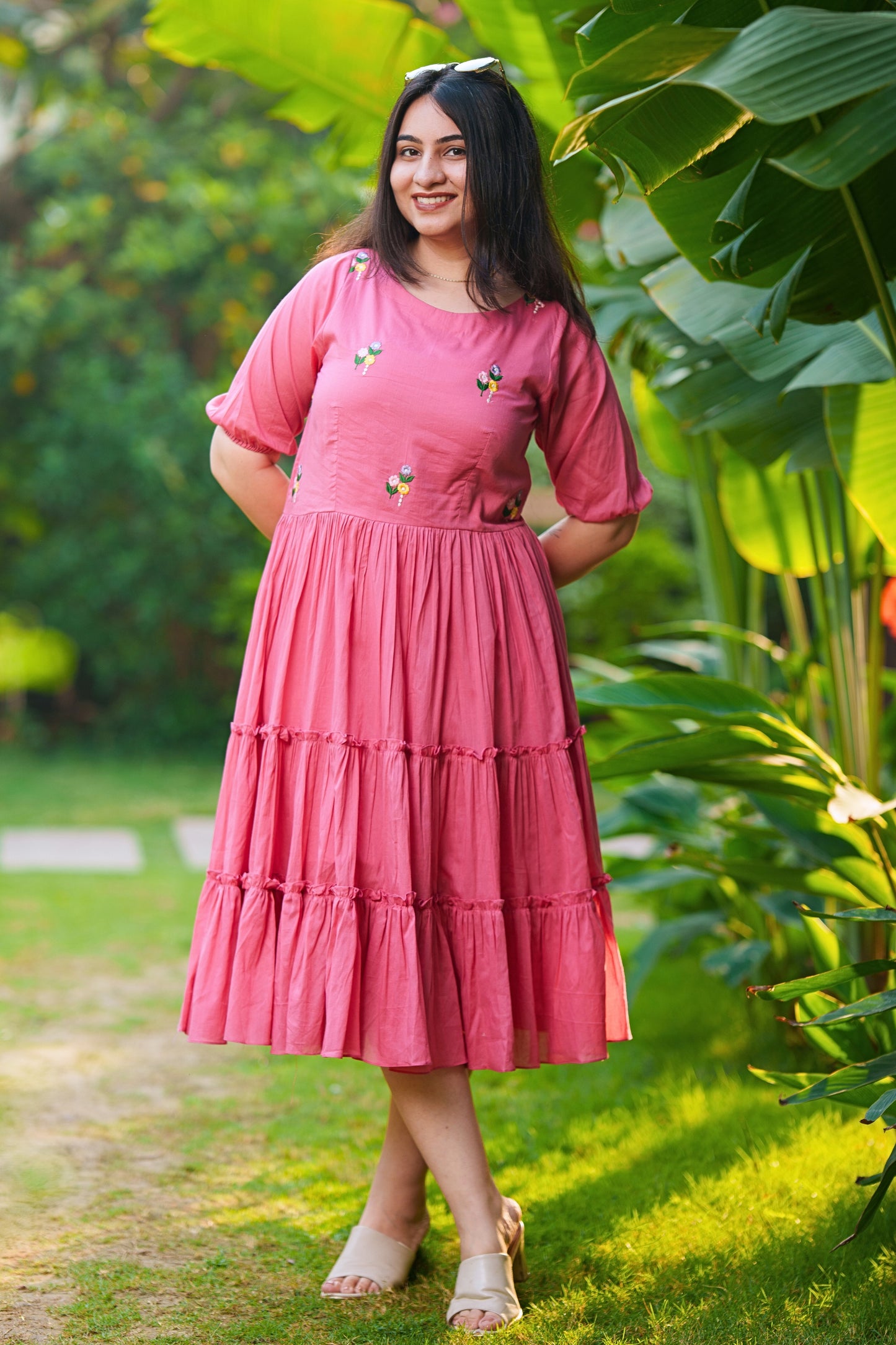 Pretty Pink Tiered Mulmul Dress