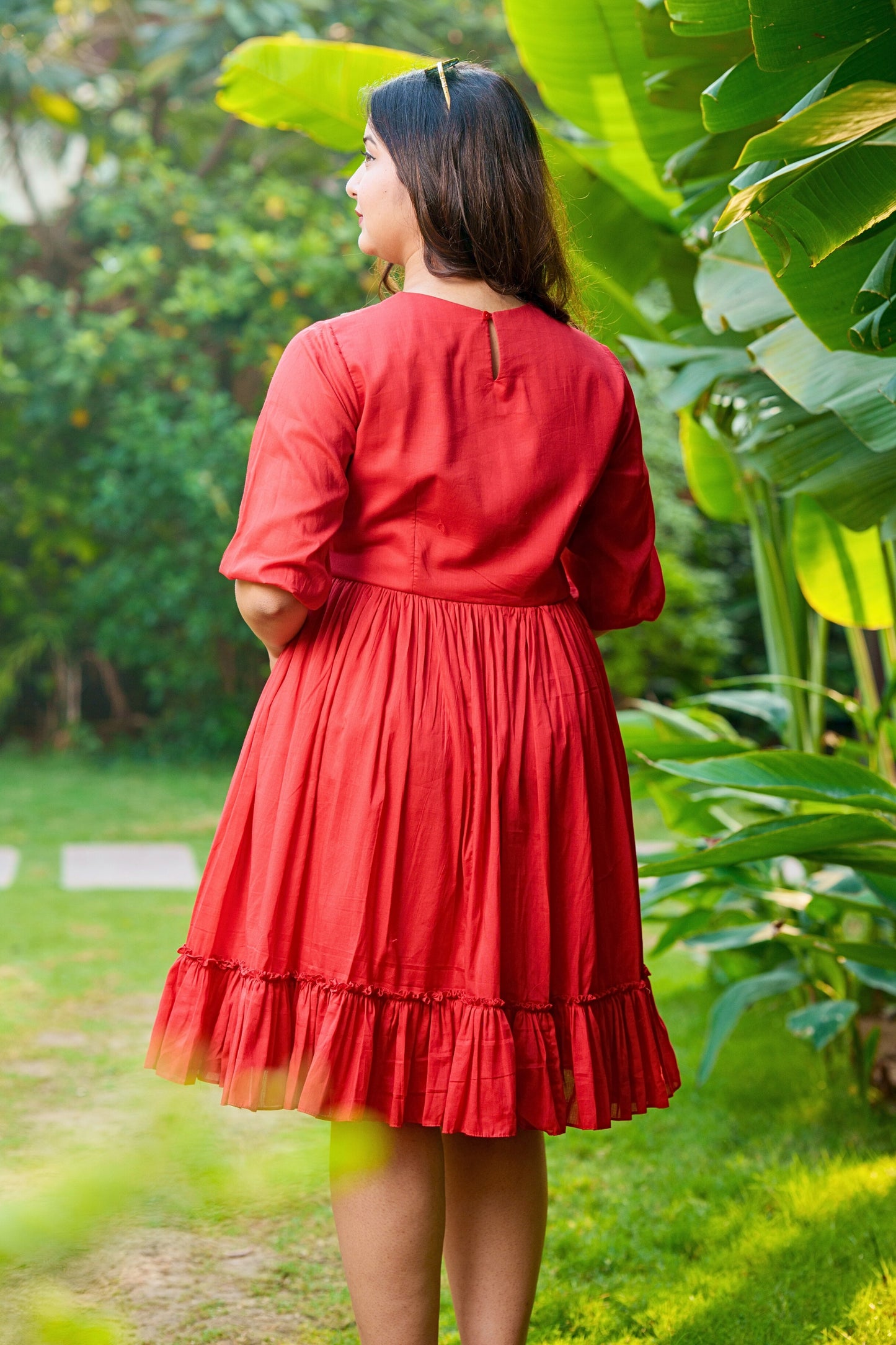 Vibrant Red Mulmul Dress