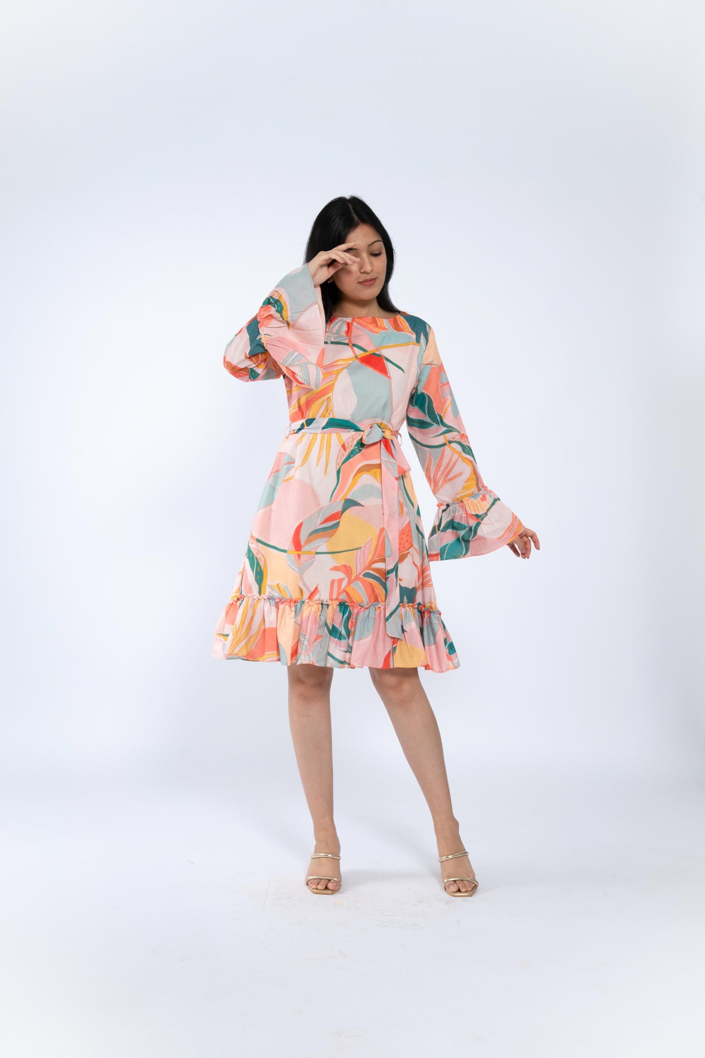 Peach Floral Midi Dress