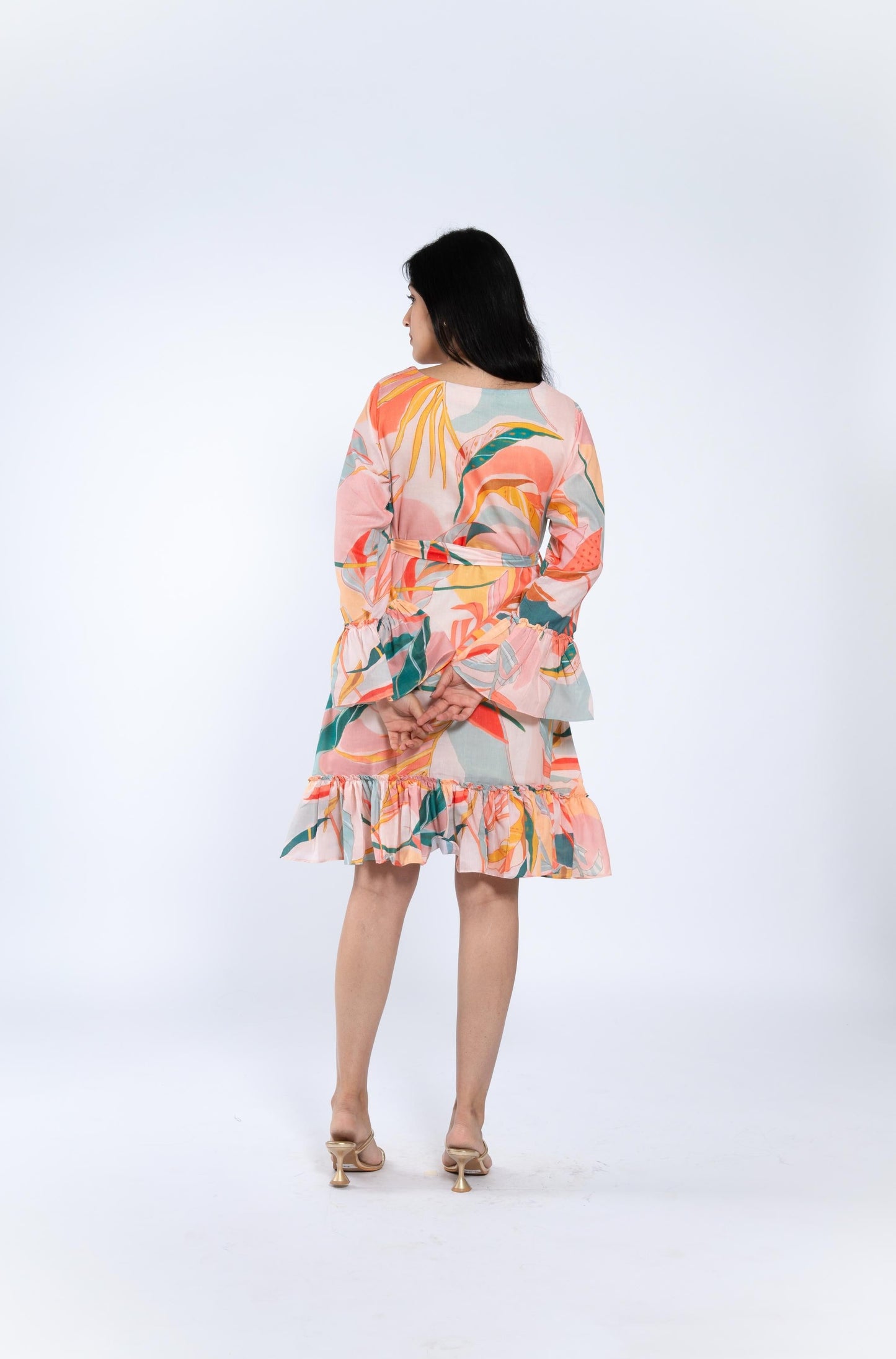Peach Floral Midi Dress