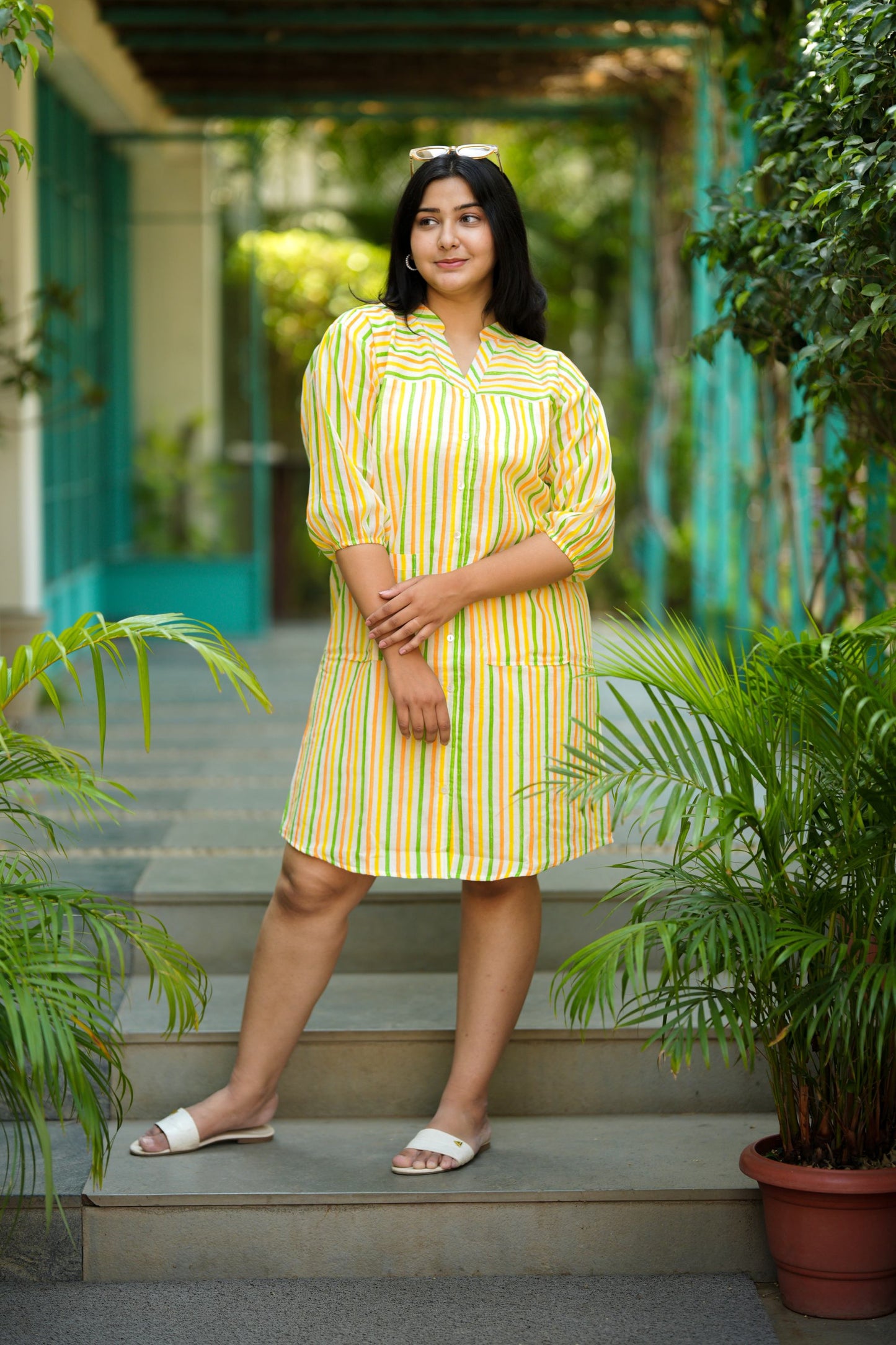 Trio Stripe Double Pocket Shirt Dress