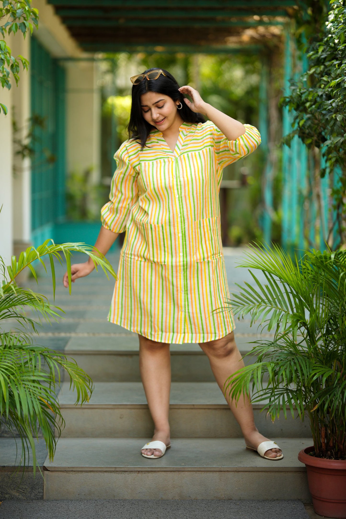 Trio Stripe Double Pocket Shirt Dress