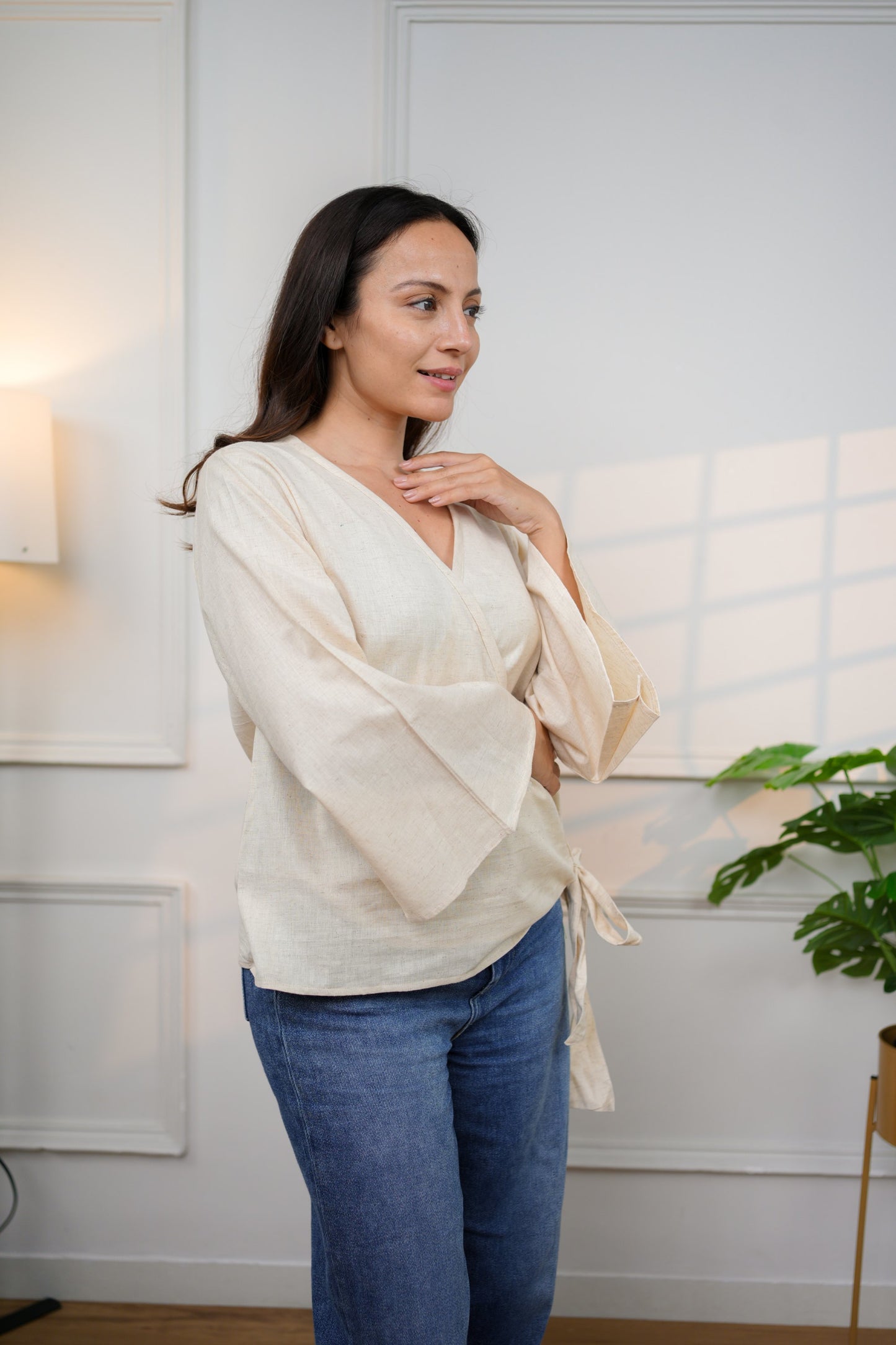 Off White Wrap Cotton Top