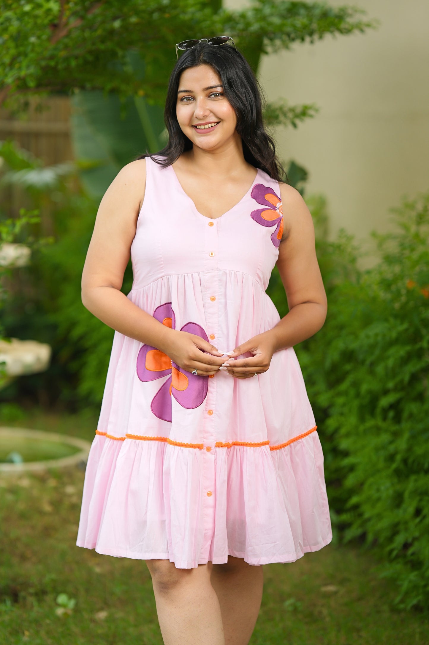 Pink Mulmul Floral Dress