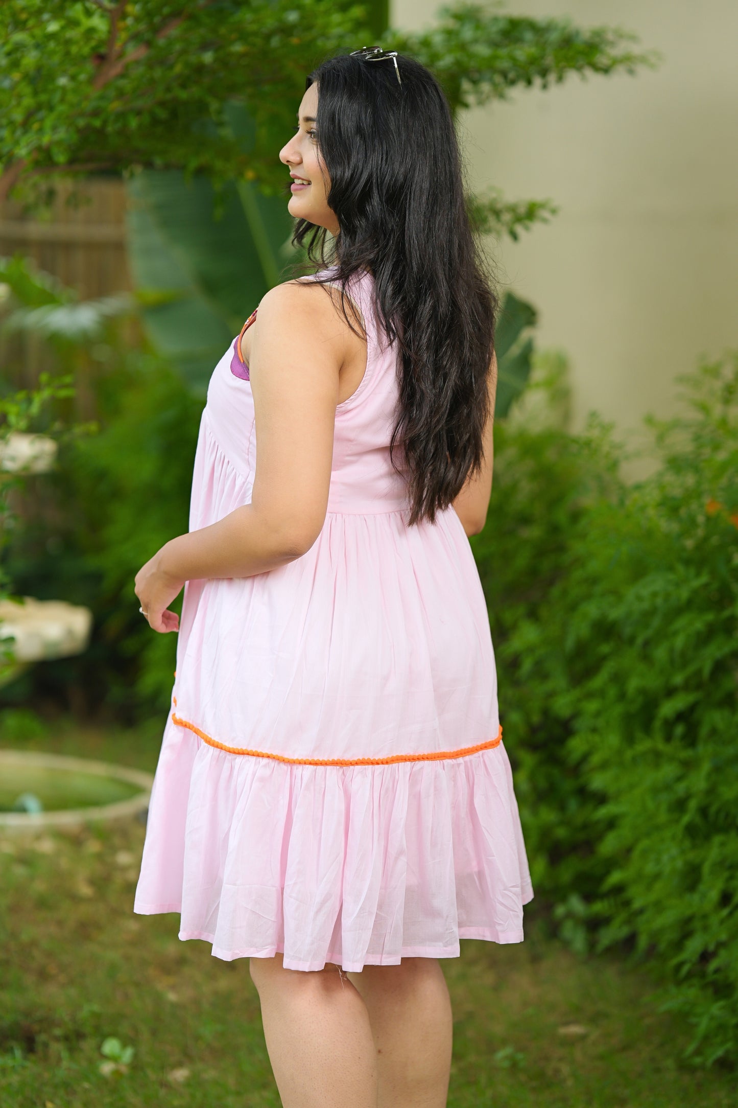 Pink Mulmul Floral Dress