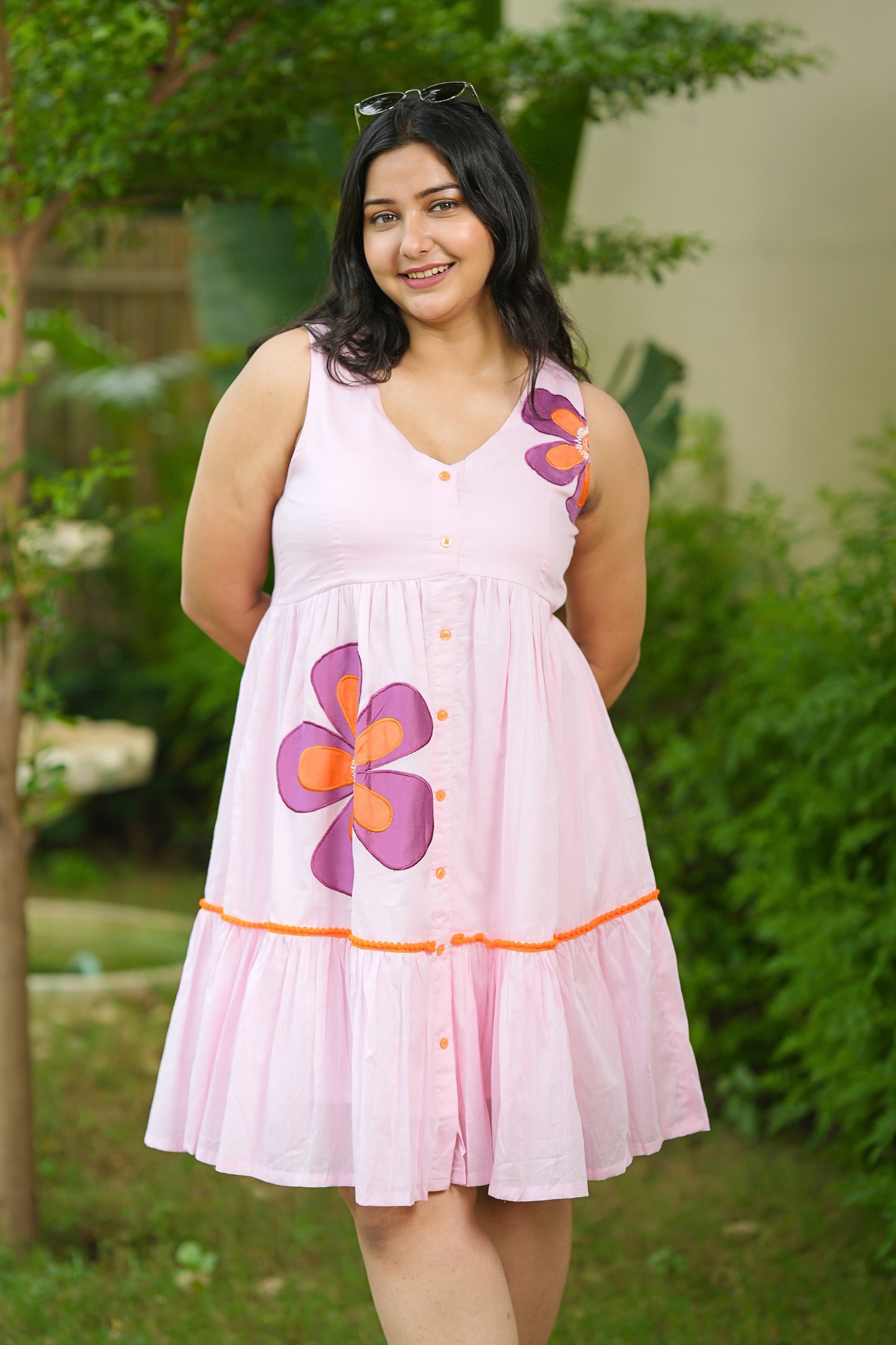 Pink Mulmul Floral Dress