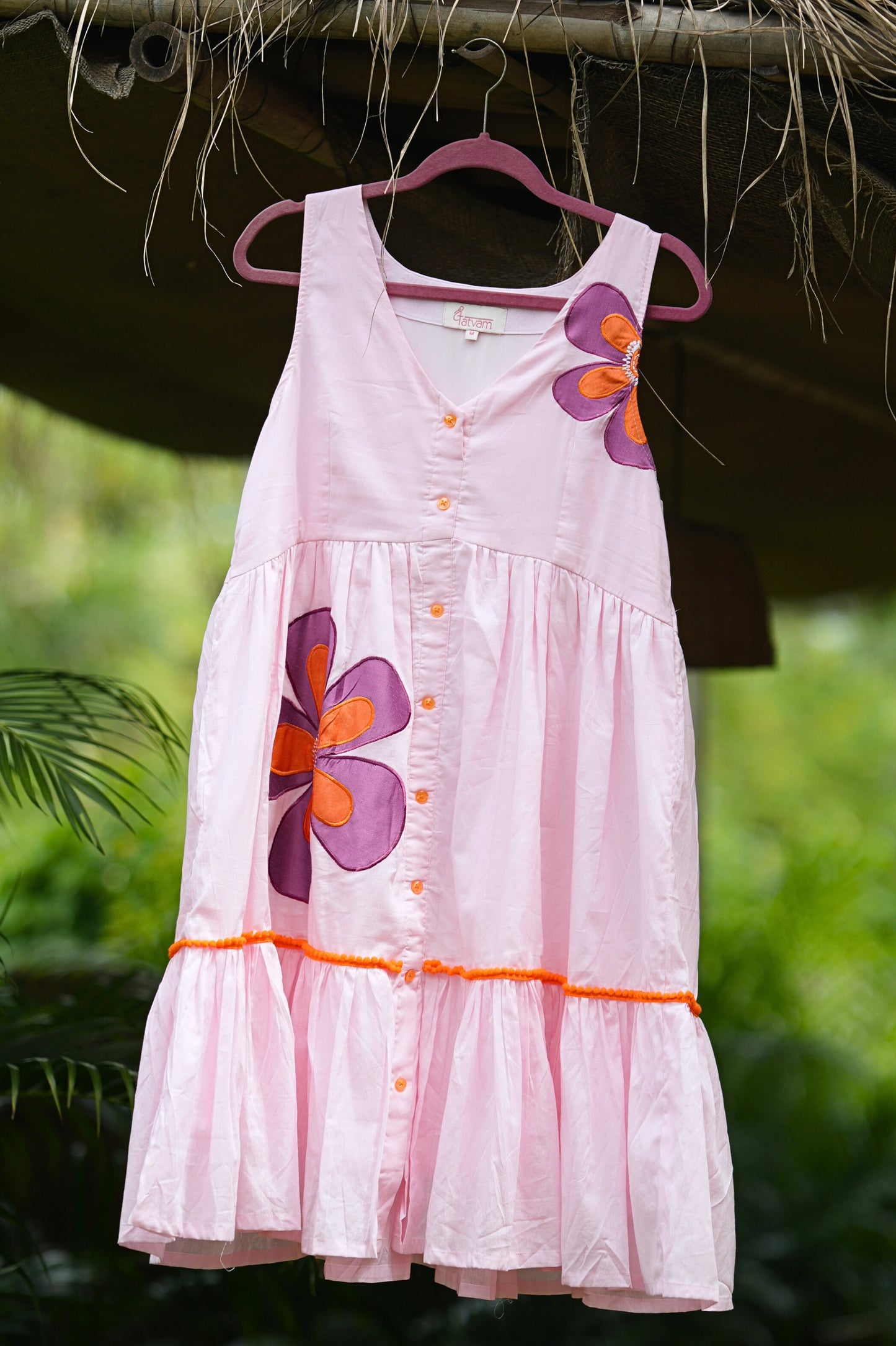 Pink Mulmul Floral Dress