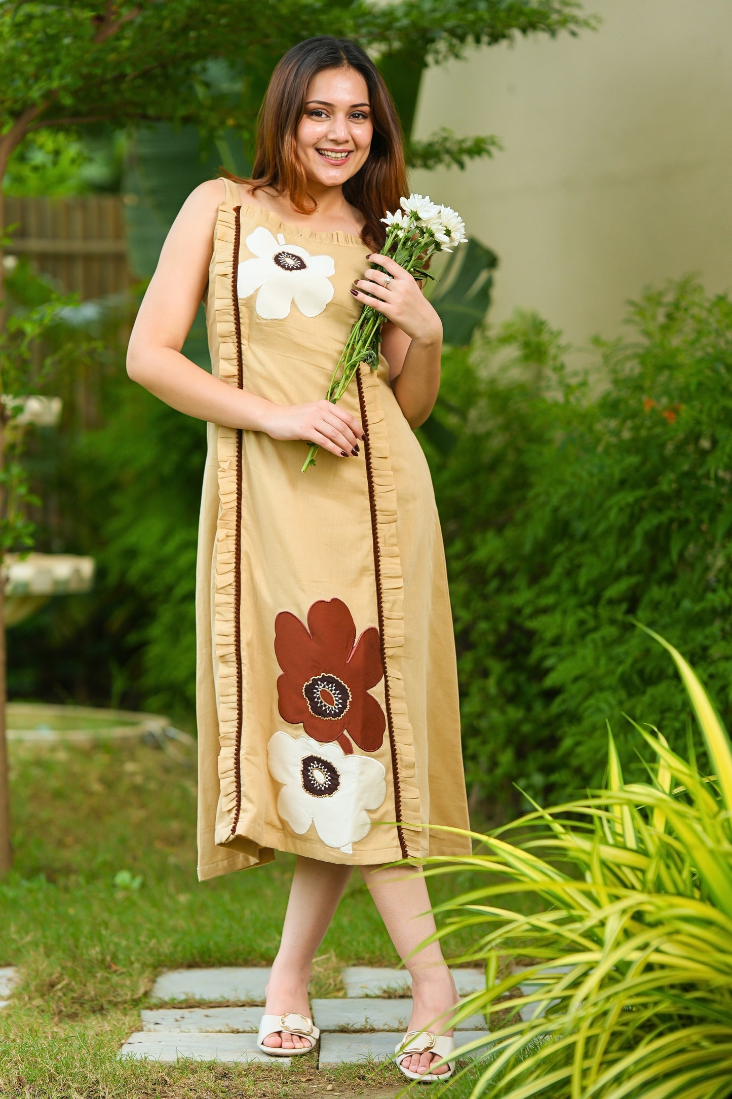 Mocha Brownie Mulmul Floral Dress