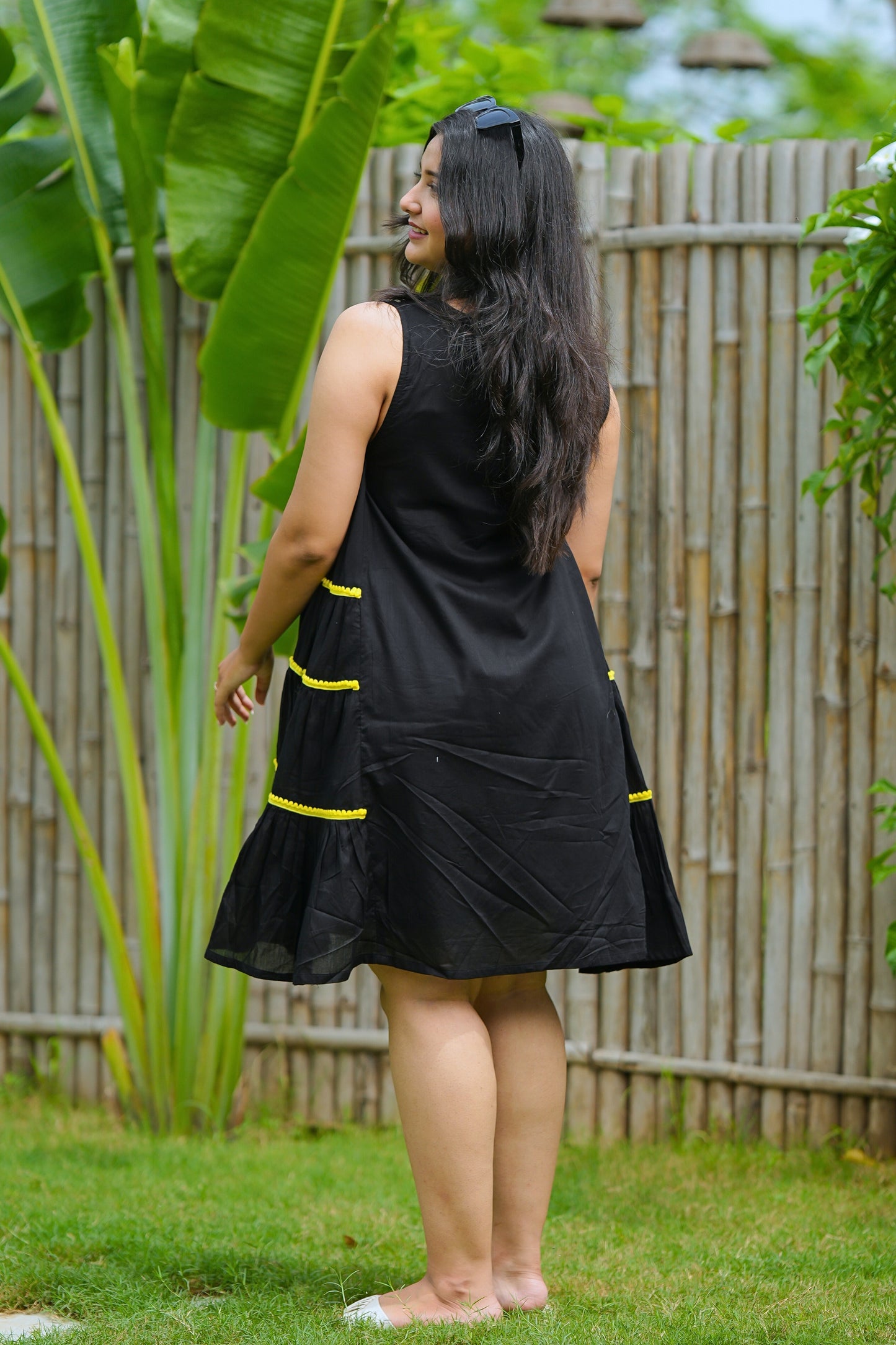 Black Short Mulmul Floral Dress