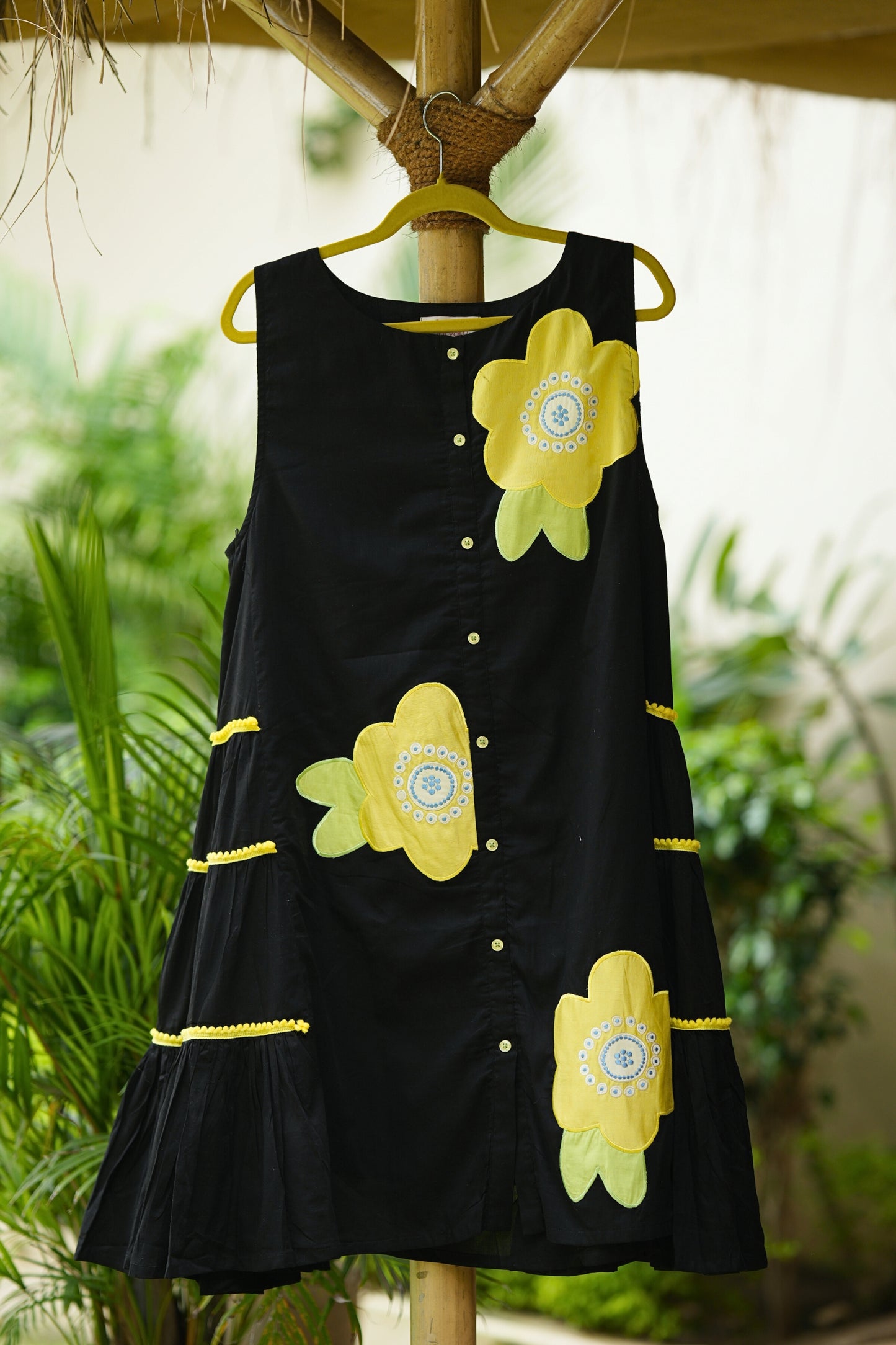 Black Short Mulmul Floral Dress