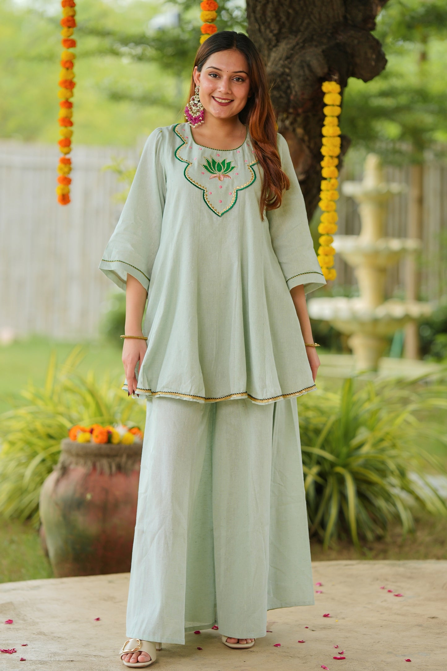 Green Lotus Sharara Cotton Suit Set