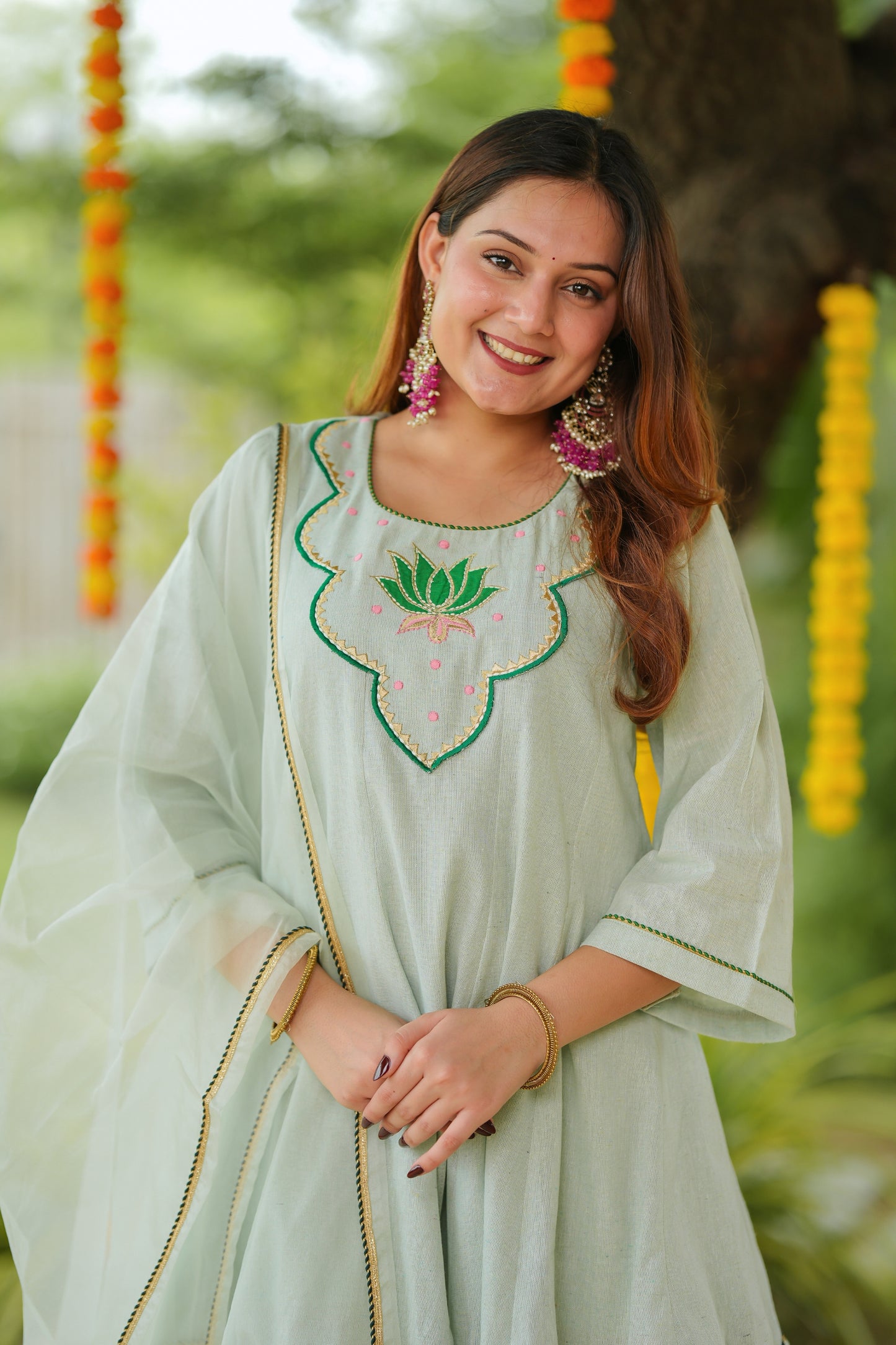 Green Lotus Sharara Cotton Suit Set