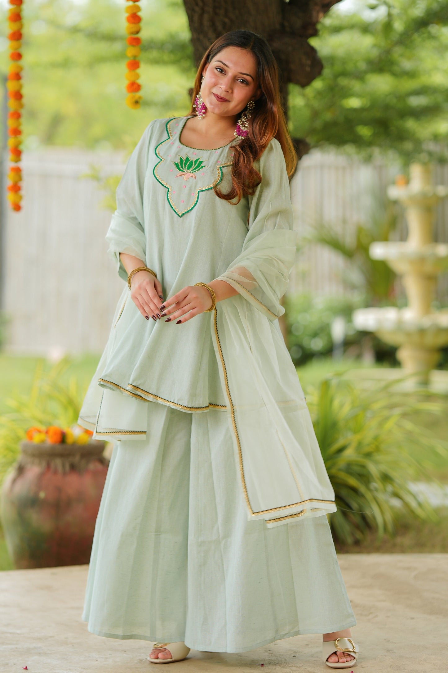 Green Lotus Sharara Cotton Suit Set