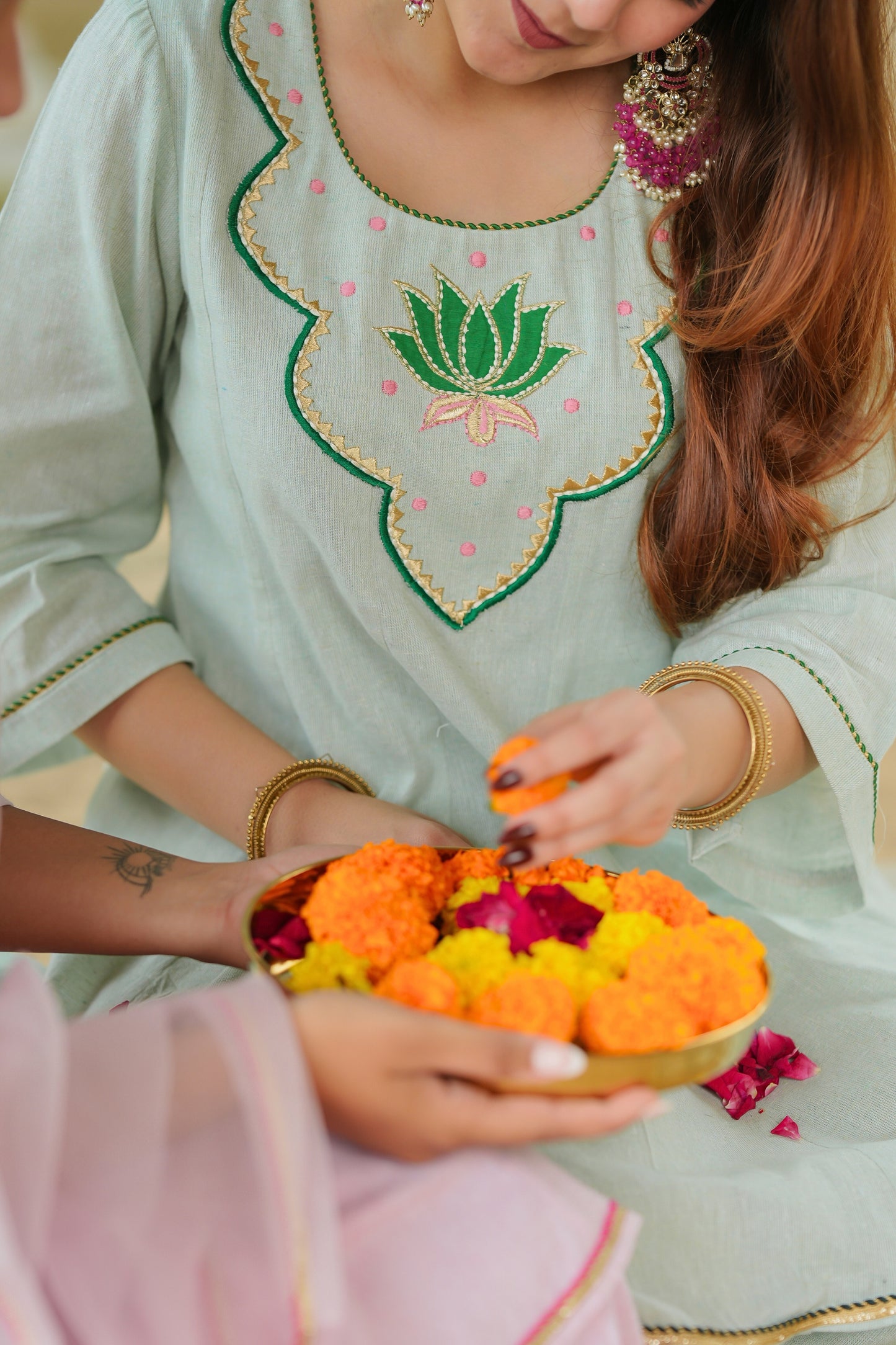 Green Lotus Sharara Cotton Suit Set