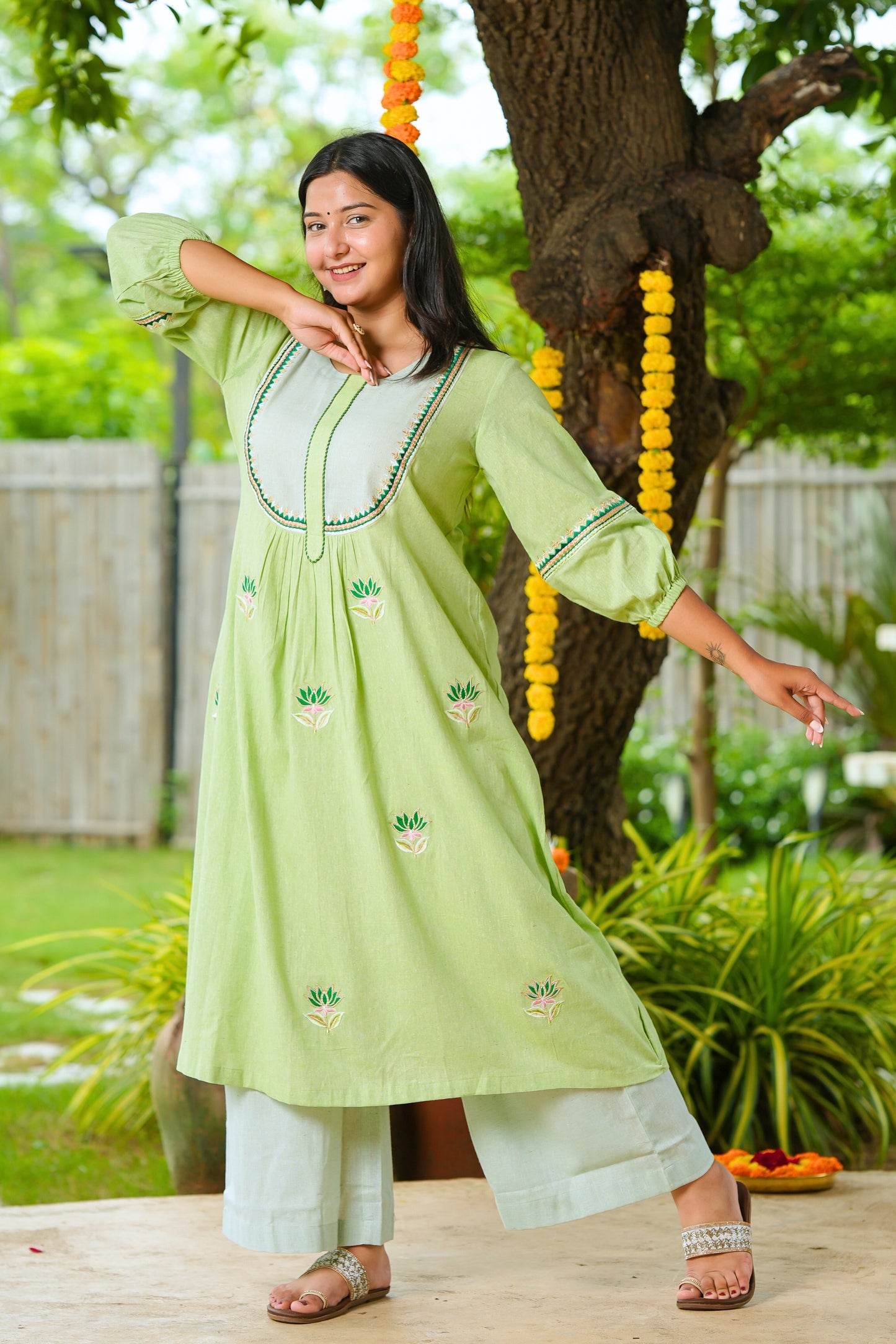 Green Lotus Cotton Suit Set