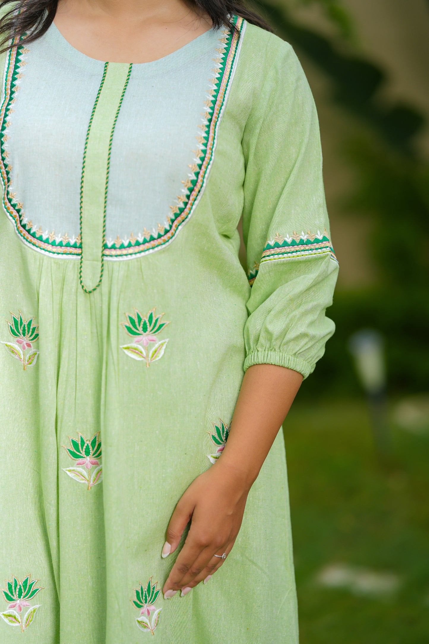 Green Lotus Cotton Suit Set
