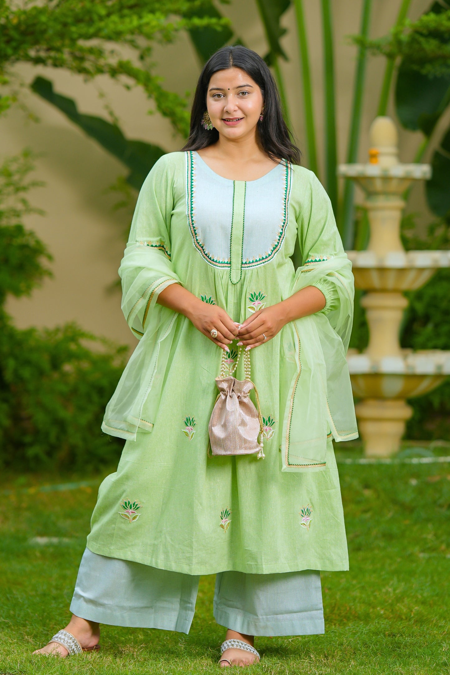 Green Lotus Cotton Suit Set