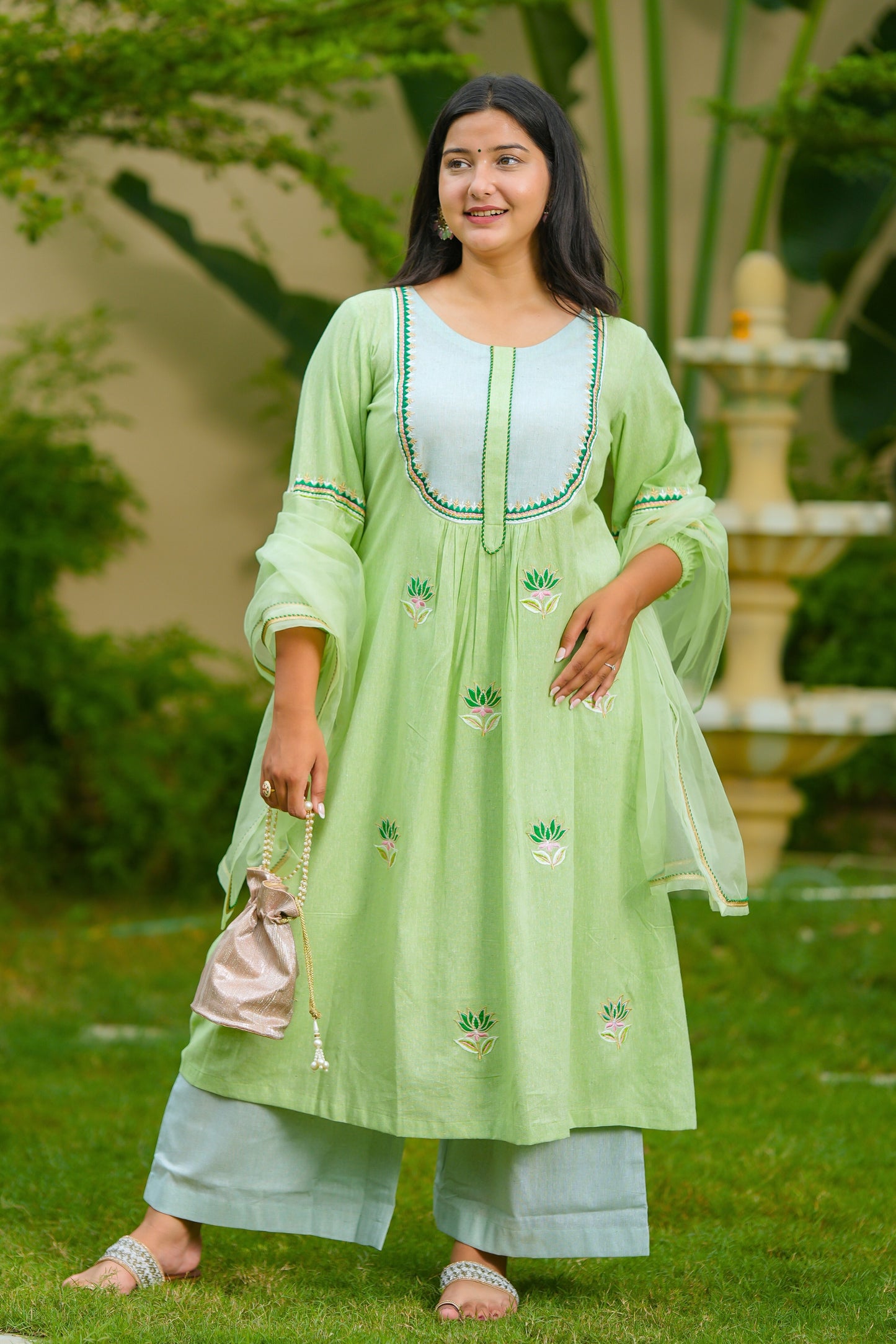 Green Lotus Cotton Suit Set