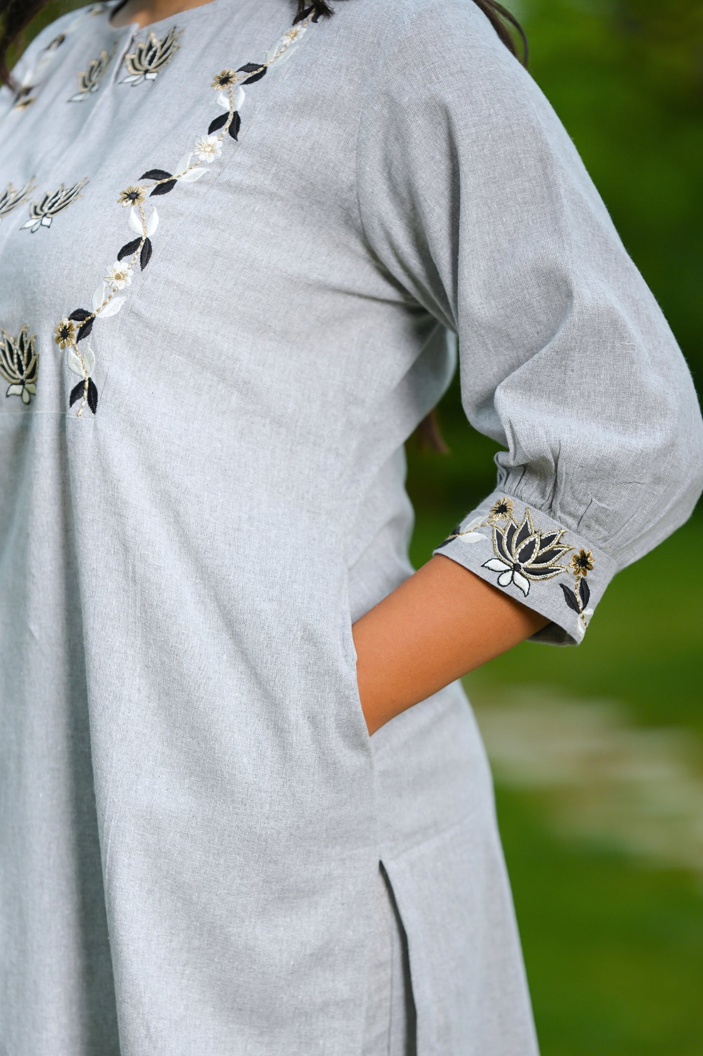 Grey Lotus Cotton Suit Set