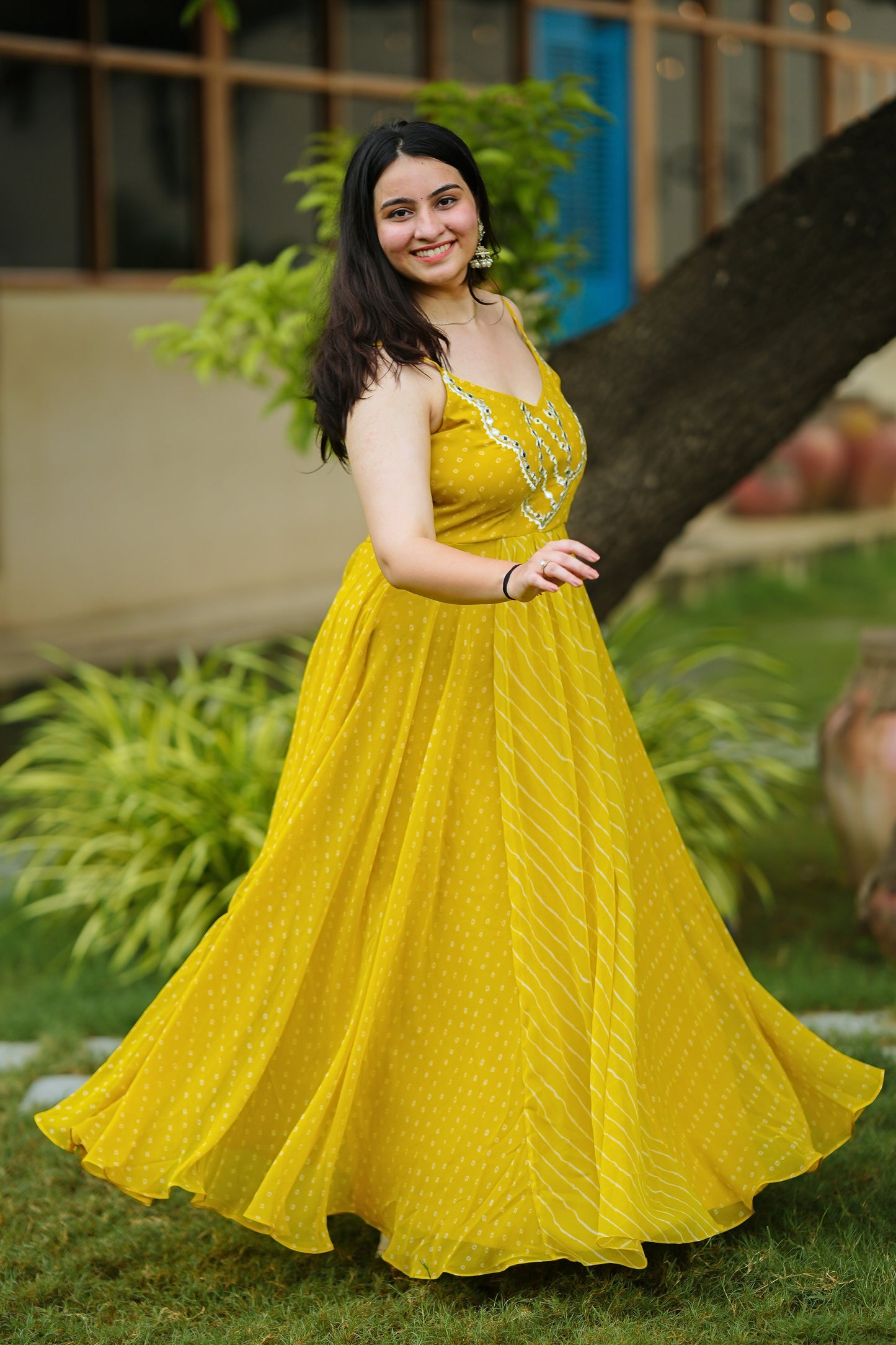 Light Green Leheriya Long Dress