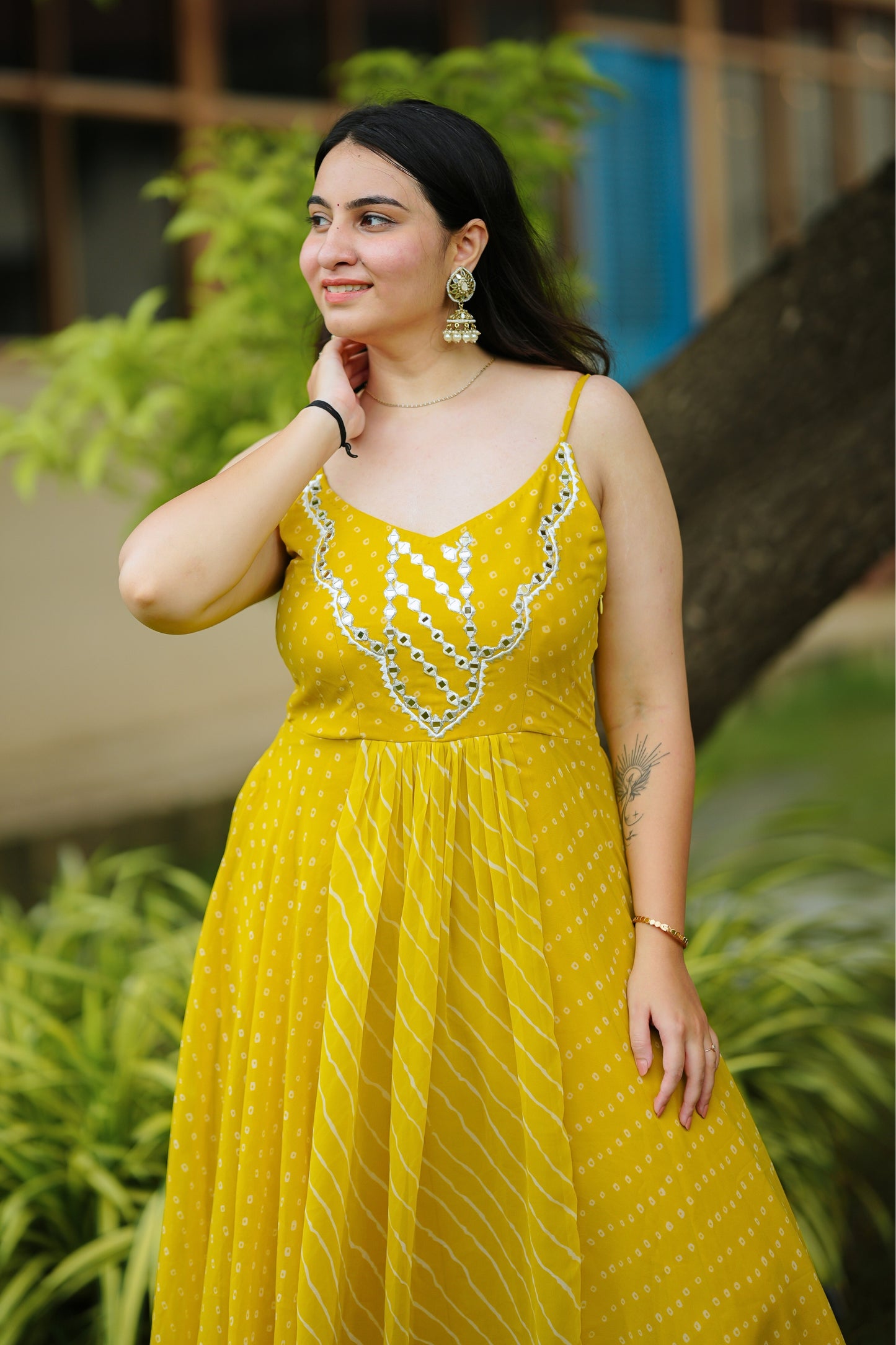 Light Green Leheriya Long Dress