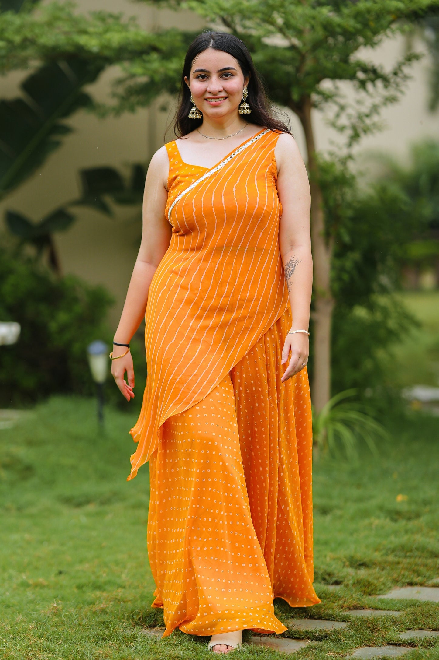 Orange Leheriya Kurta Set