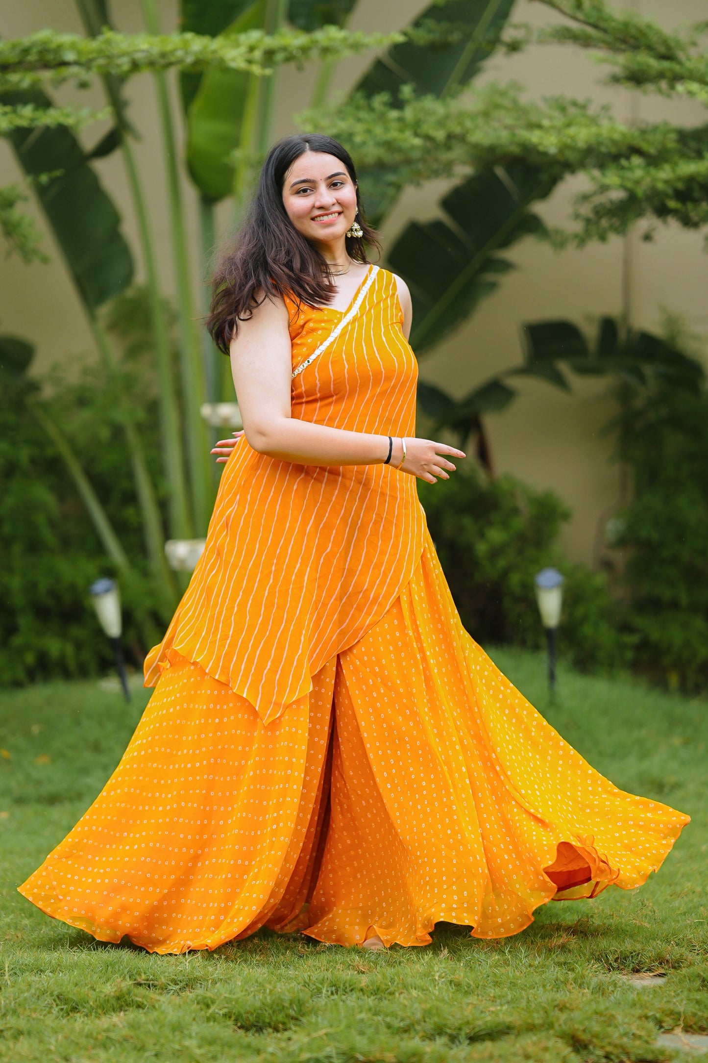 Orange Leheriya Kurta Set