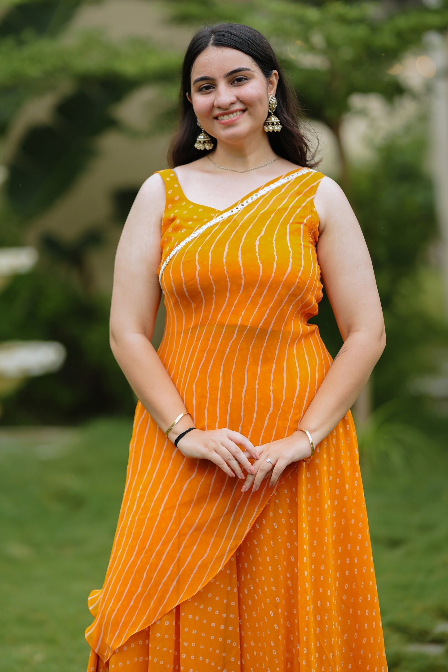Orange Leheriya Kurta Set