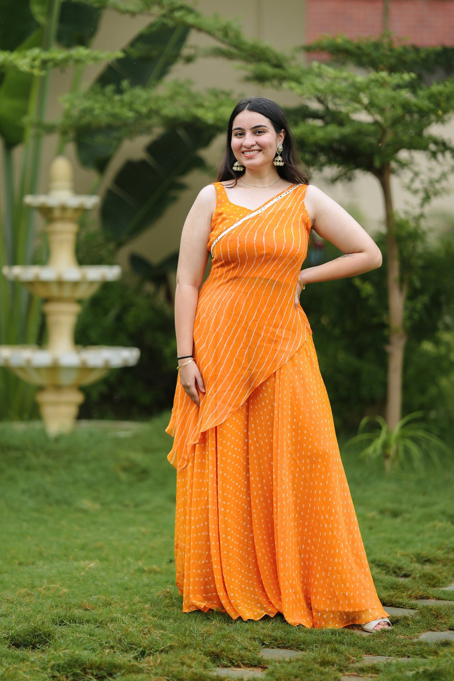 Orange Leheriya Kurta Set