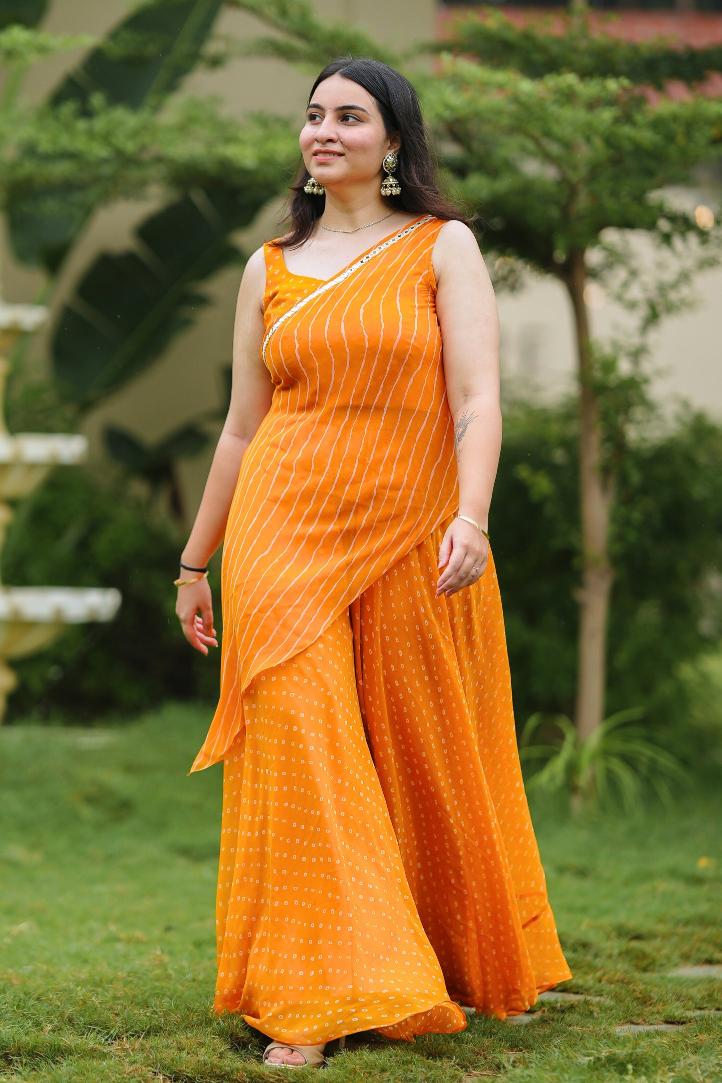 Orange Leheriya Kurta Set
