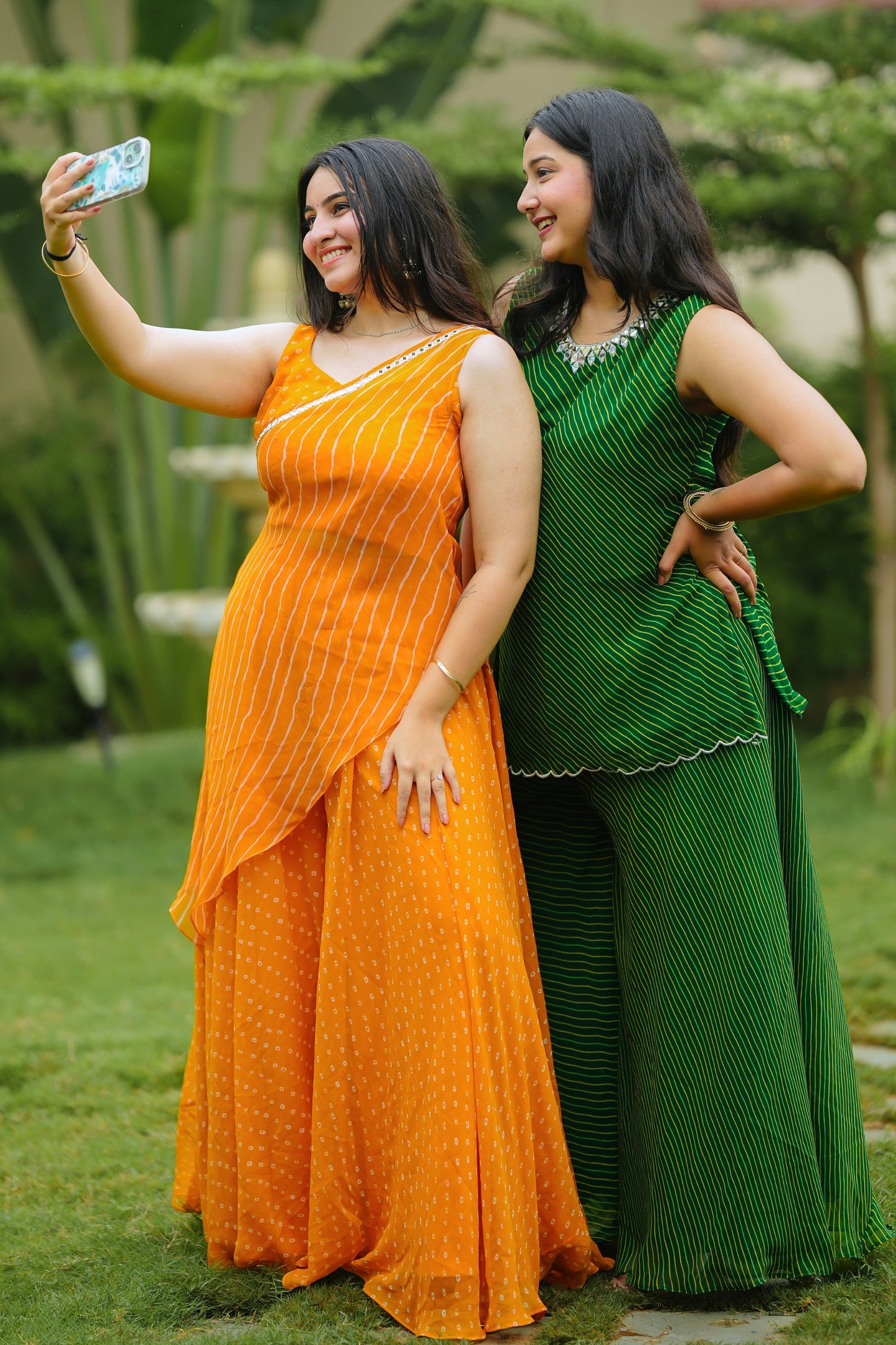 Orange Leheriya Kurta Set